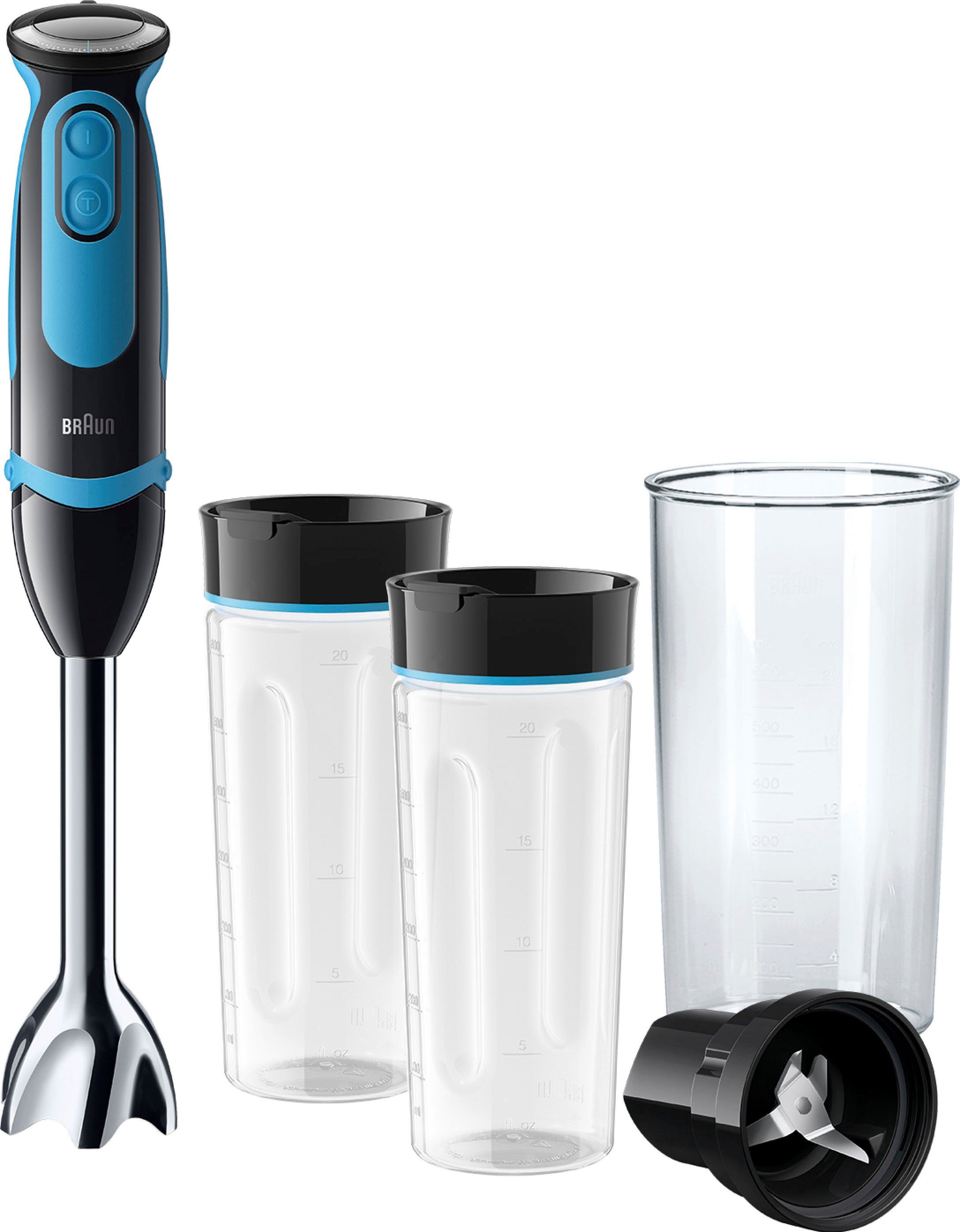 Braun Stabmixer MQ 5252 BKBL MultiQuick 5 Vario, 1000 W, mit Smoothie2Go Funktion und EasyClick System, Schwarz/Blau