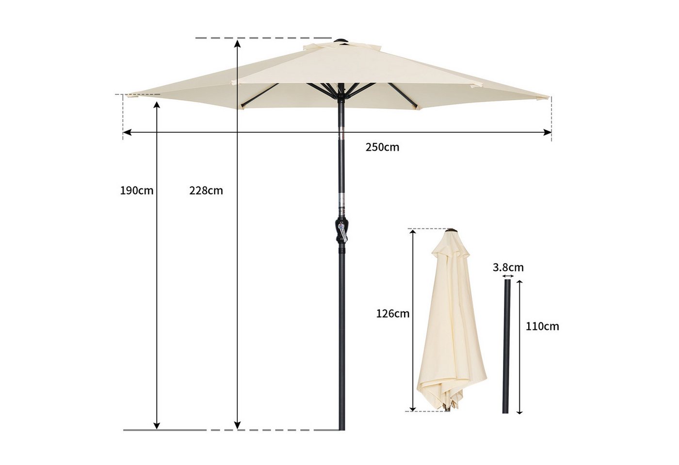 Thumbnail - Angel Living Sonnenschirm Gartenschirme aus Polyester Ø 250 cm, Rund, UV-Schutz 50+, PA-Beschichtung,Leicht verstaubar,A...