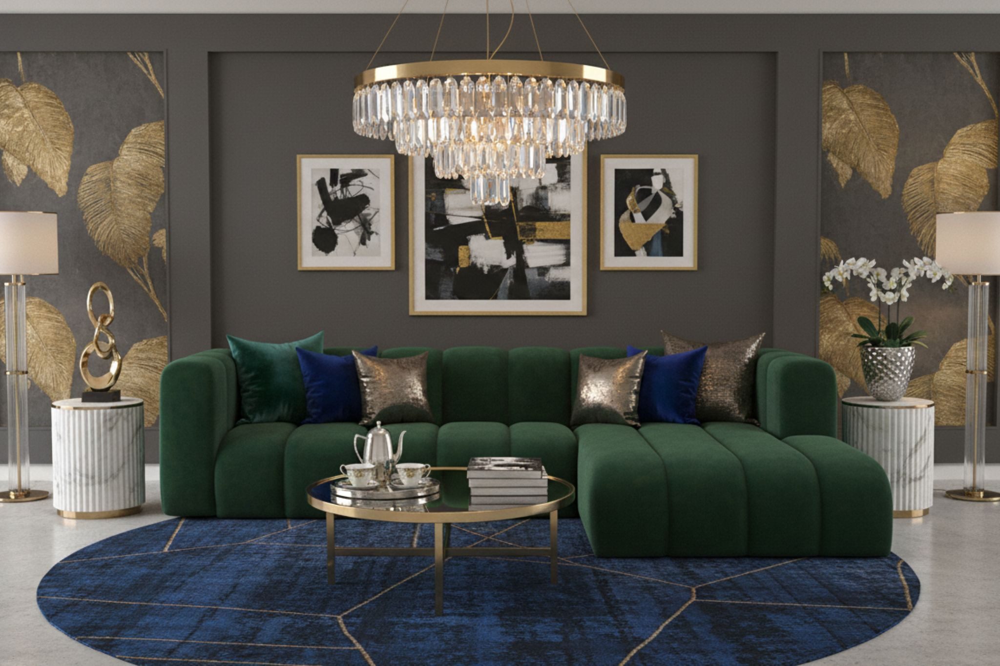 Ecksofa Grand L 287 cm aus Veloursstoff Salvador