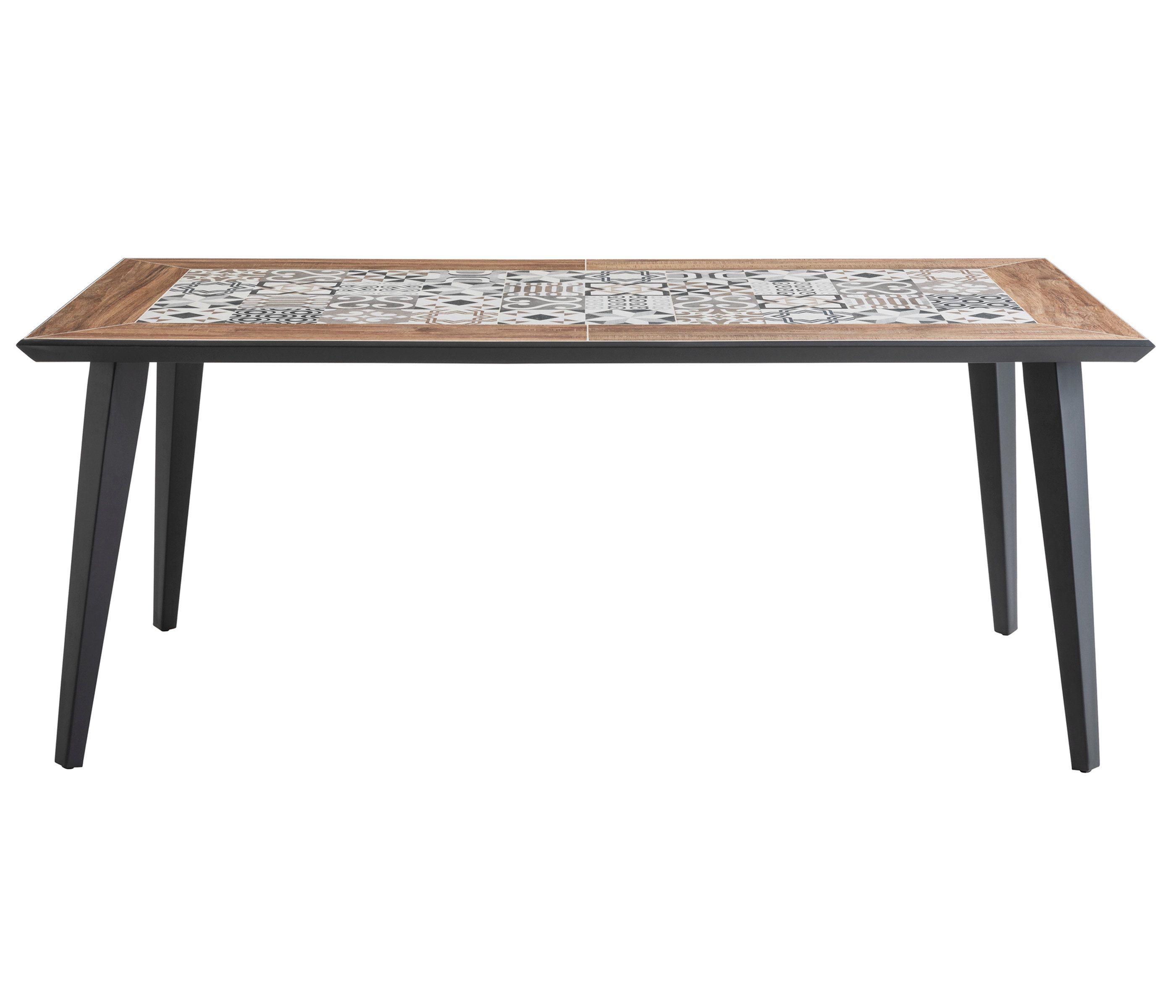 Dehner Gartentisch Lissabon, 6 Sitzplätze, 178.5 x 74 x 88.5 cm, Aluminium / Keramik, mit mediterranem Mosaik auf der Tischplatte