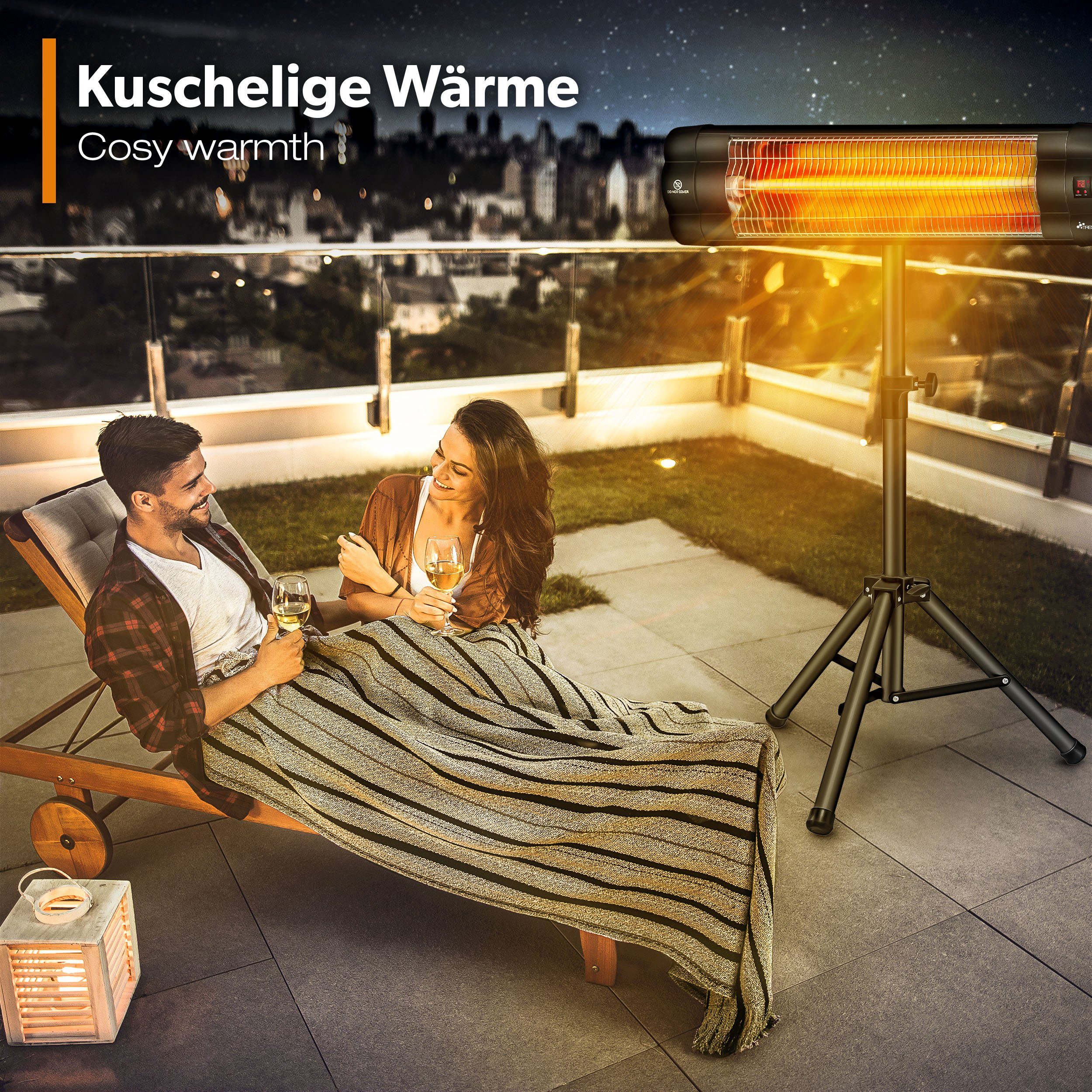 TRESKO Heizstrahler Infrarot Wärmestrahler mit Fernbedienung 2500W, Elektrisch 3 Stufen Terrassenstrahler Innen & Außen Infrarotstrahler
