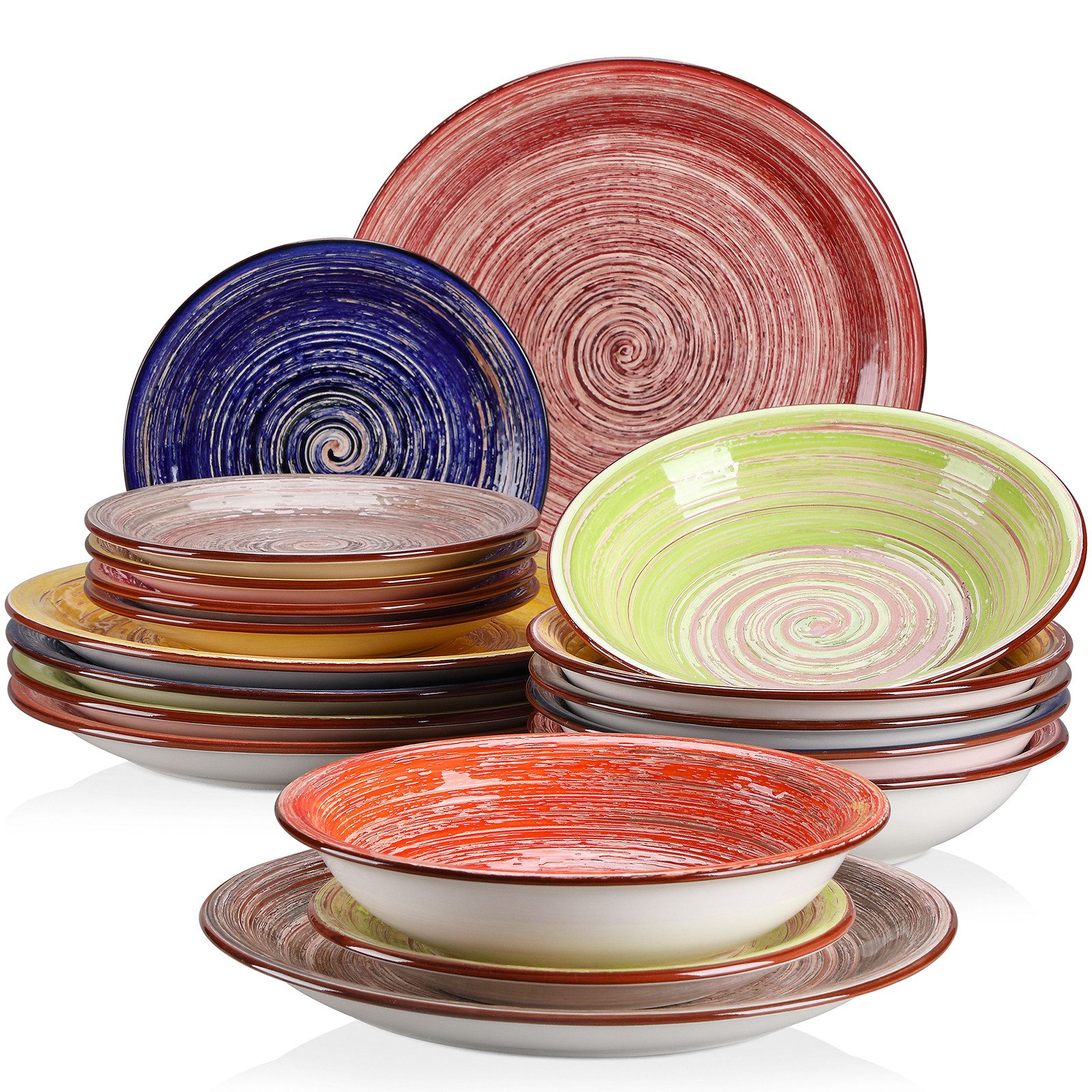 vancasso Geschirr-Set 18-tlg Tafelservice, Steingut Gescchirrset für 6, mehrfarbig (18-tlg), 6 Personen, Steingut
