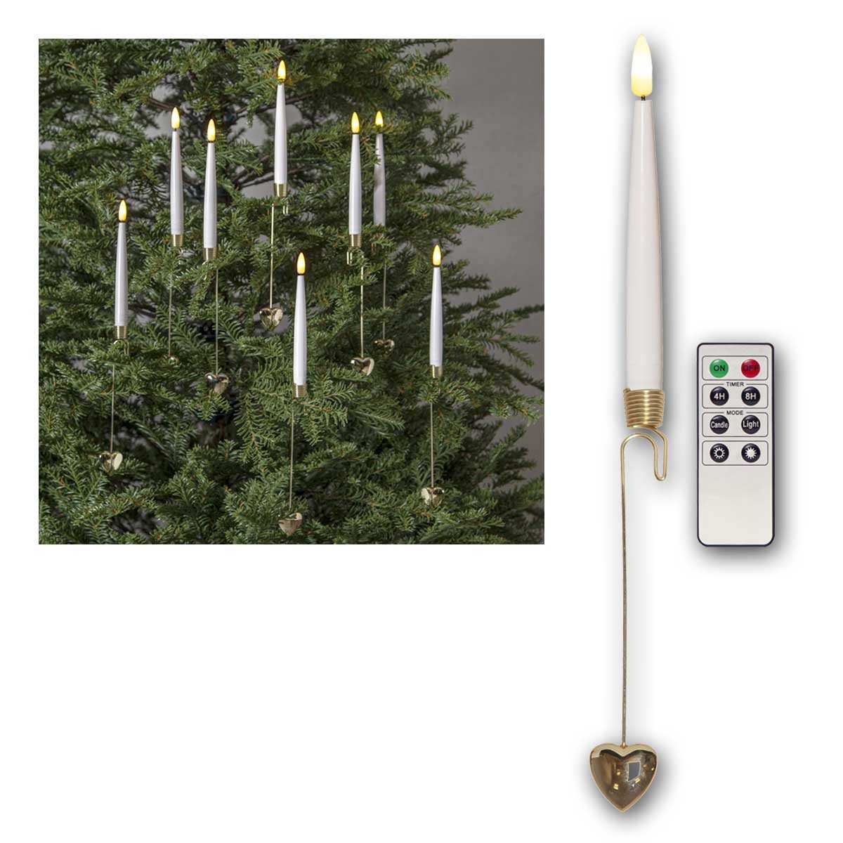 STAR TRADING LED-Kerze LED Christbaumkerzen 8er Set FB mit Timer, Herzhak, warmweiß