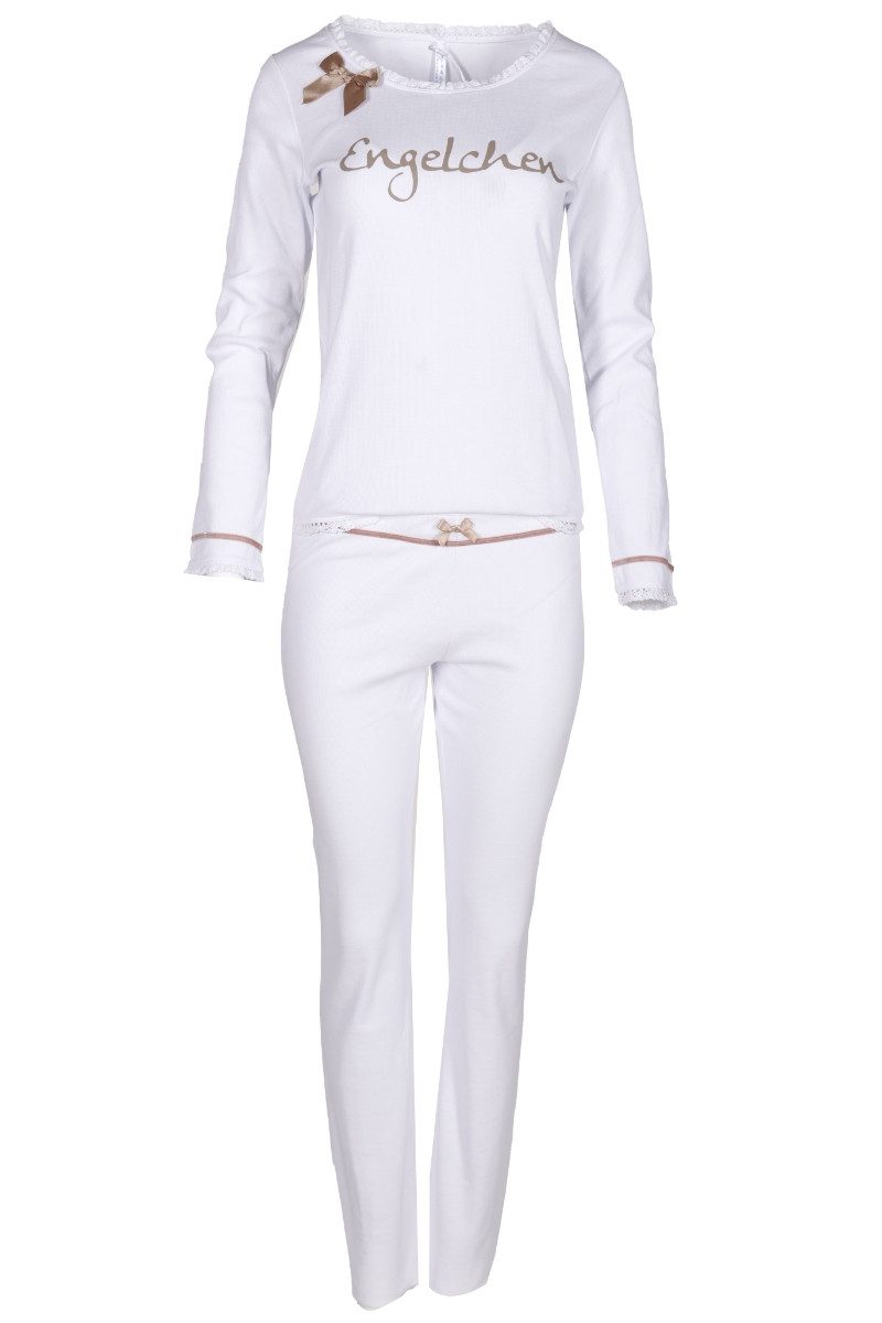 Louis & Louisa Schlafanzug Pyjama Damen - ENGELCHEN - weiß günstig online kaufen