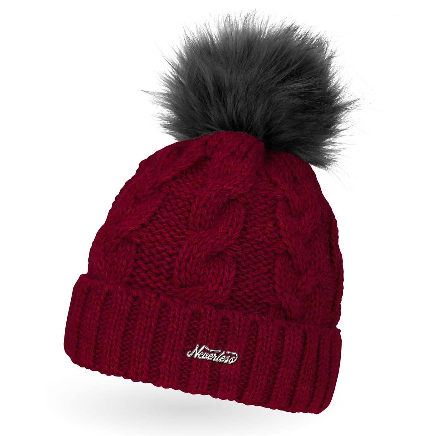 Neverless Bommelmütze Damen Strick-Mütze gefüttert Fell-Bommel günstig online kaufen
