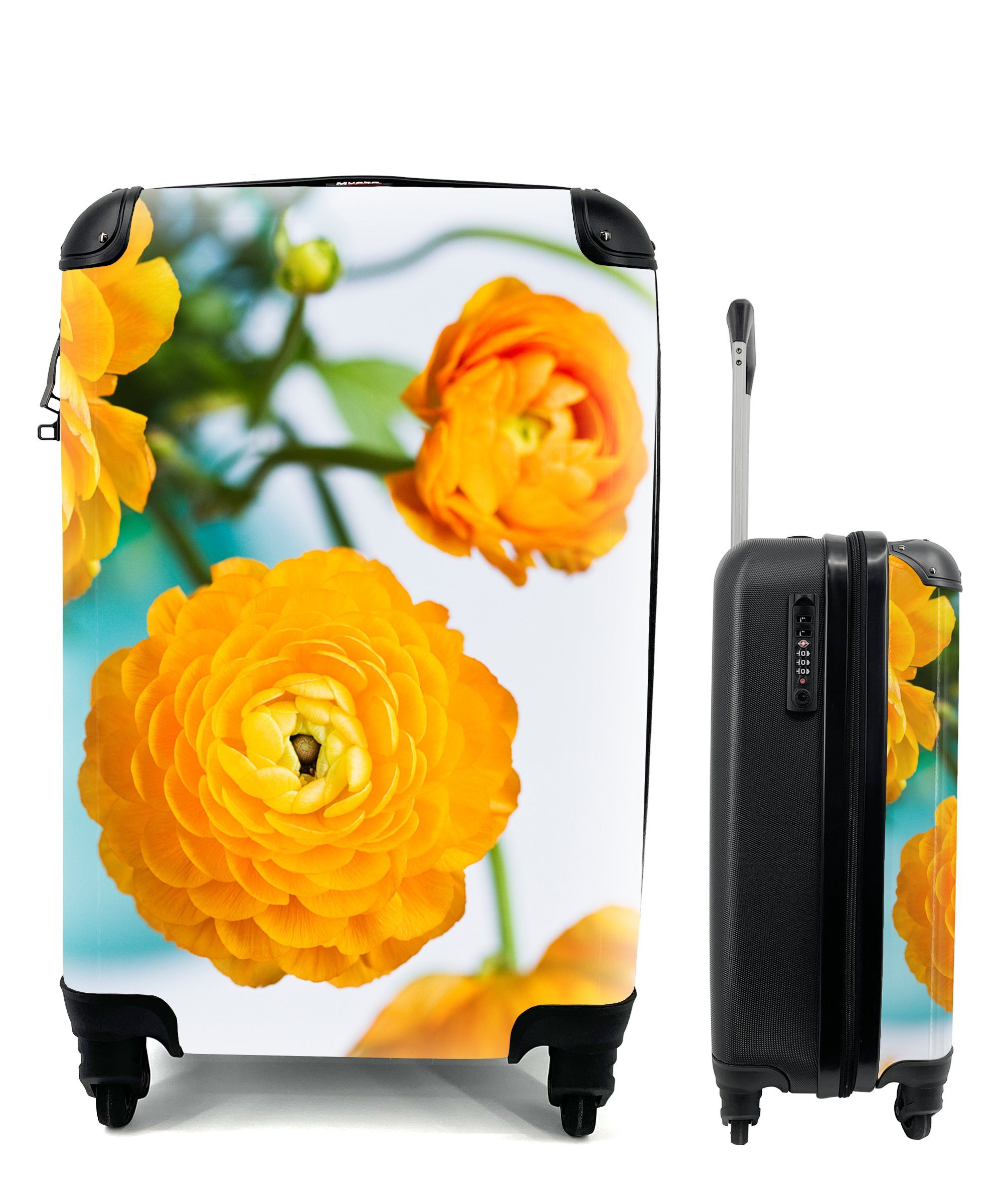 MuchoWow Handgepäckkoffer Blumen - Draußen - Orange, 4 Rollen, Reisetasche mit rollen, Handgepäck für Ferien, Trolley, Reisekoffer