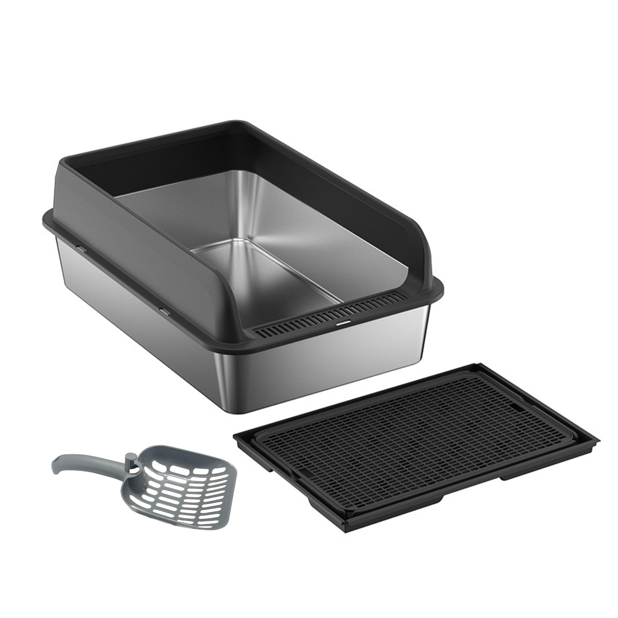 GarveeMore Katzentoilette Edelstahl Katzenstreu Box mit Deckel Anti-Leckage