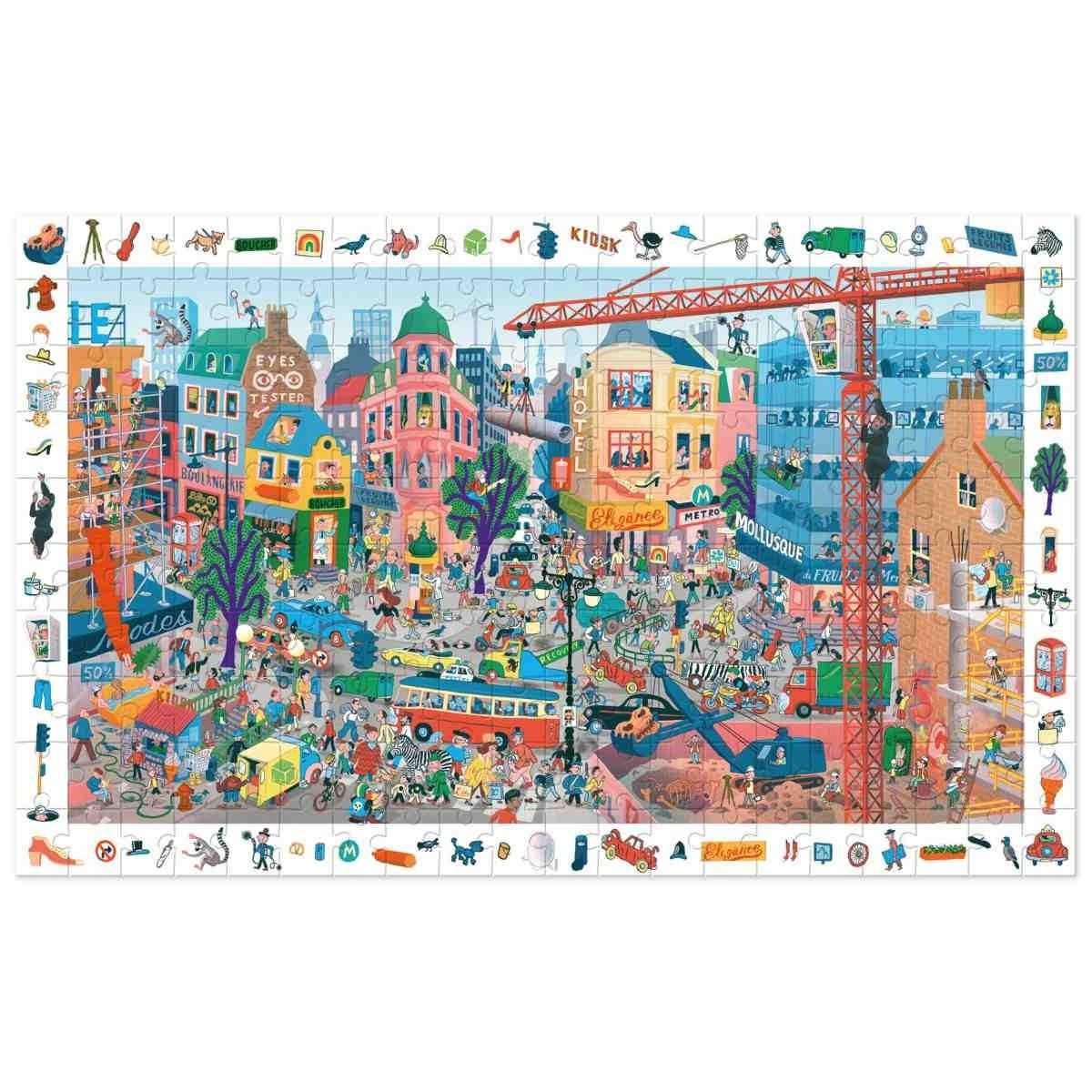 DJECO Puzzle Wimmelpuzzle: Stadt - 200 Teile für Kinder, 200 Puzzleteile, Kinderpuzzle