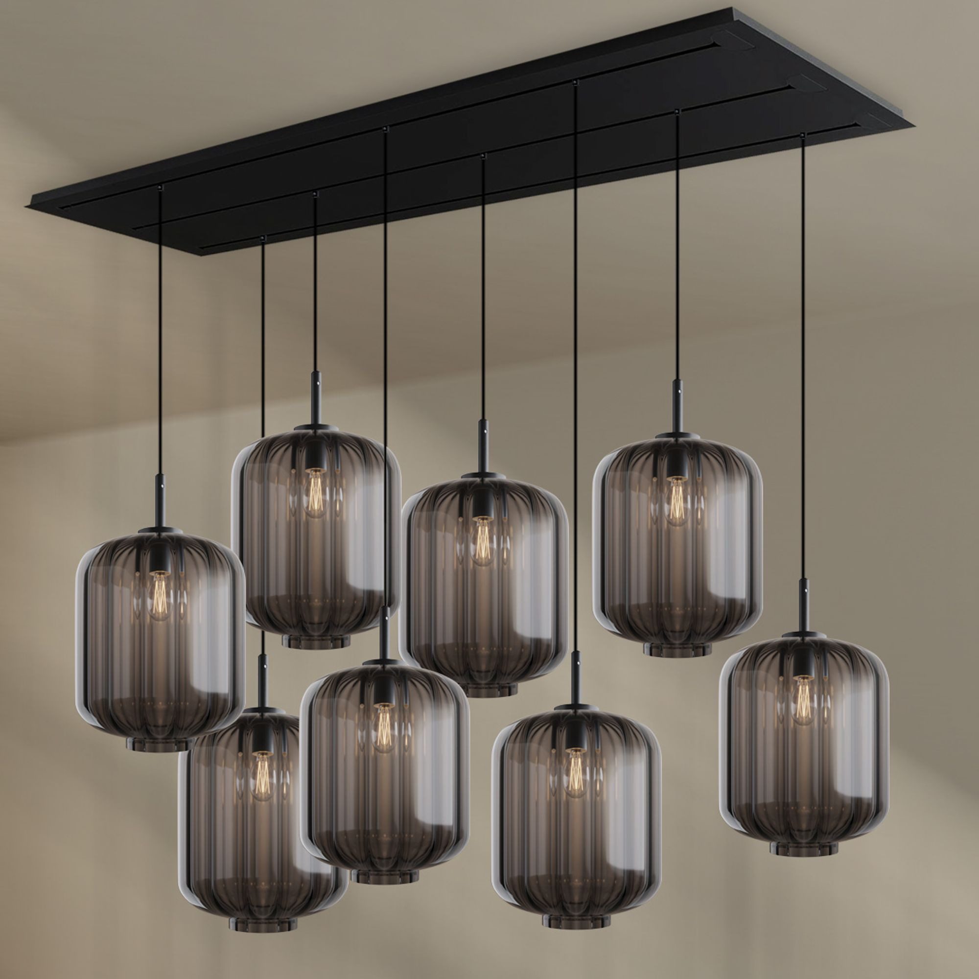 Pendelleuchte Velo Esstischleuchte 8-flg 200cm 3-reihig Ø 25cm Rauch
