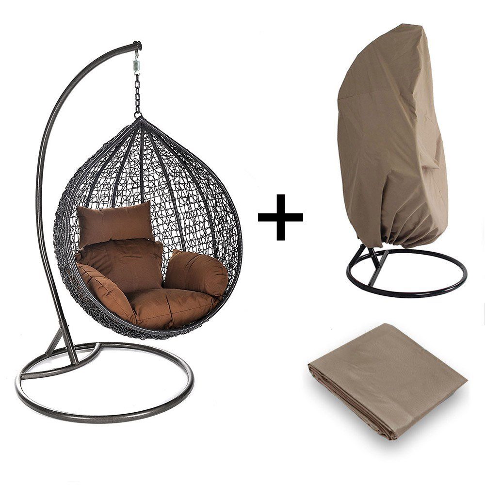 Aileenstore Hängesessel RUND (2-St., mit Regenabdeckung), Höhe 200 cm, Poly-Flachrattan-Korb, inkl. Sitzkissen