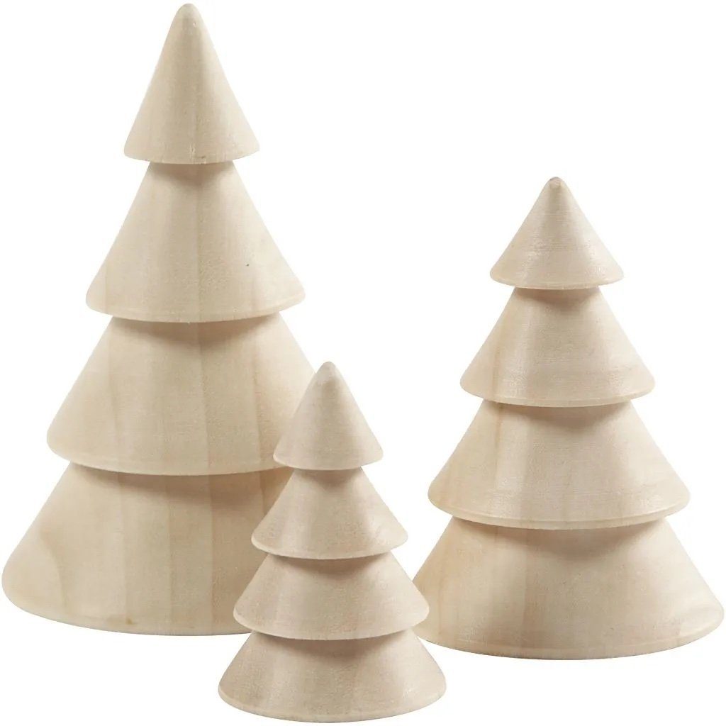 Creotime Dekofigur Weihnachtsbäume aus Holz, 5-10cm, 3 Stück