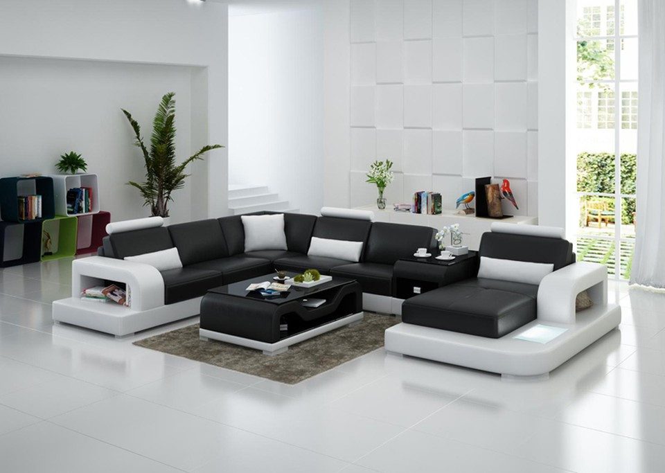 Xlmoebel Wohnlandschaft XLMOEBEL G8007 Ledersofa in Weiß mit Bettfunktion, Wohnlandschaft 4 Teile, Made in Europa