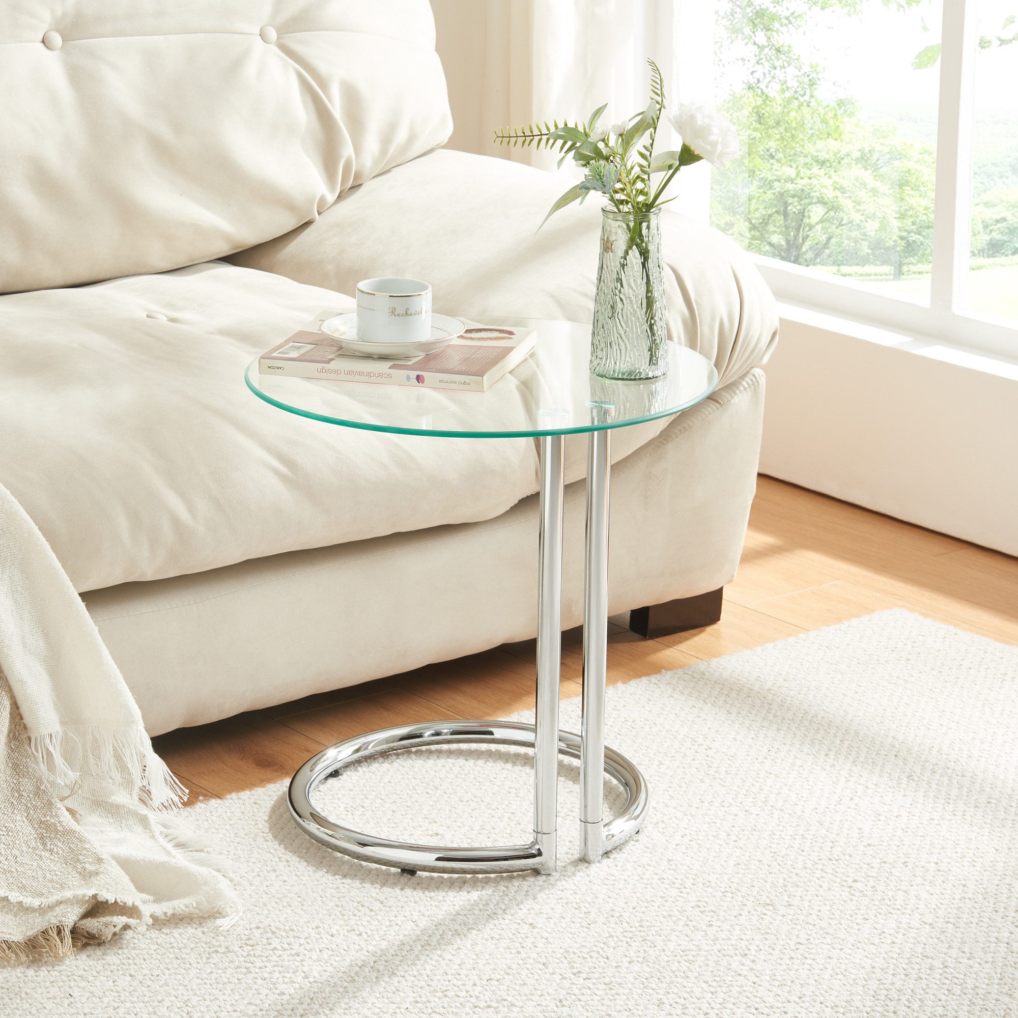 en.casa Beistelltisch, »Ylivieska« mit Glasplatte 46 x Ø45 cm rund Chrom/Kl günstig online kaufen