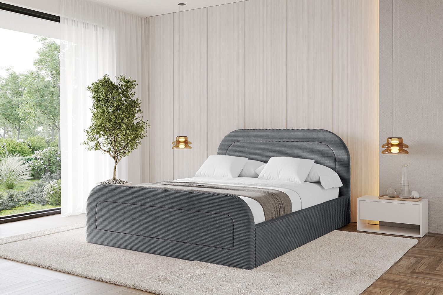 ALTDECOR Polsterbett LERAY-Z (Polsterbett mit Bettkasten und Lattenrost, Boxbett mit Matratze), Doppelbett mit Stauraum, Bett mit Kopfteil