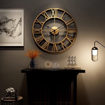 MODFU Wanduhr 50 cm Wand Uhr Küchenuhr Metall Uhren Lautlos Vintage Wohnzimmer leise (Ohne Tickgeräusche Ohne Batterie Wohnzimmer Küche Schlafzimmer Büro)