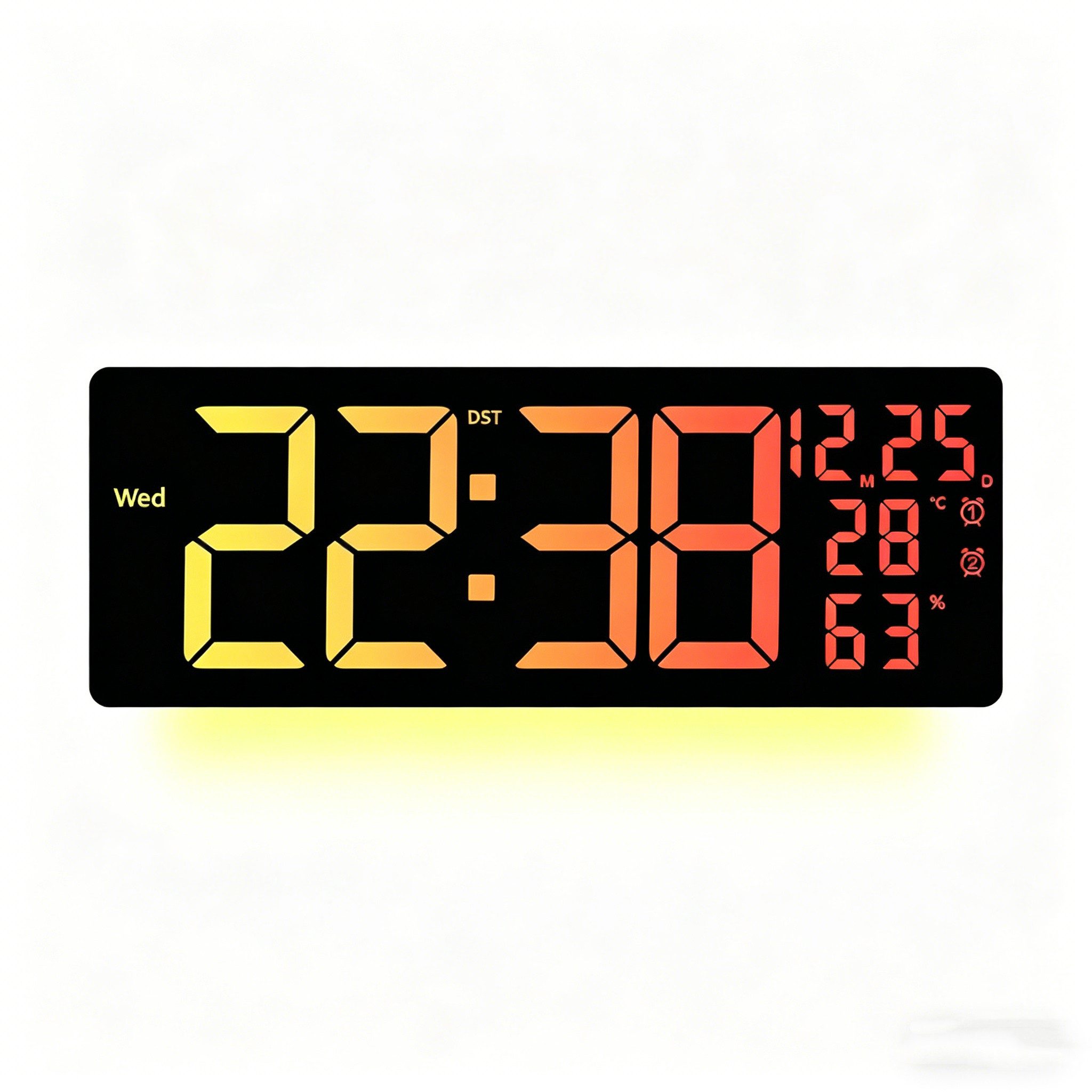 GARRYFIZH Wanduhr RGB LED Wanduhr 42cm Digital Modern mit Fernbedienung & Farbwechsel (XXL Digitaluhr, LED Farbwechsel, mit Temperatur & Humidity, Dual-Alarm)