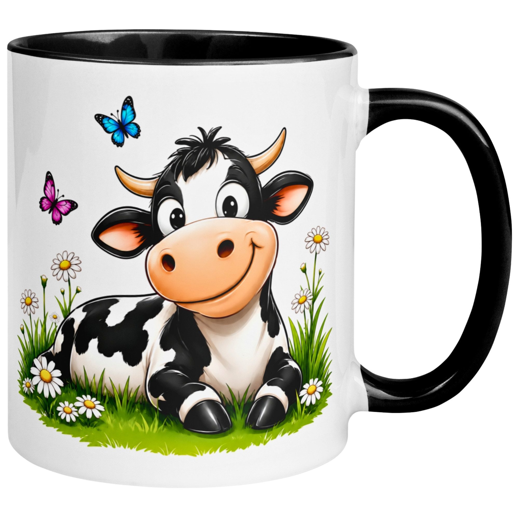 Momentals Tasse Kuh – „Süße Kuh auf der Wiese“ – Geschenk Becher für Landwirte, Gratis Versand · Links-&Rechtshänder · Spülmaschinenfest