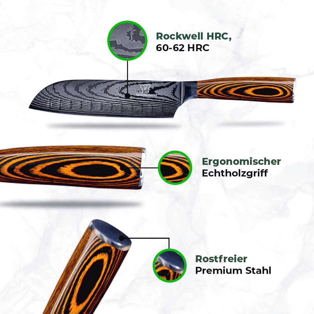 Küchenkompane Messer-Set Küchenkompane Messerset Akarui – 8-teilig – Pakkaholz & Damast-Optik (8-tlg)