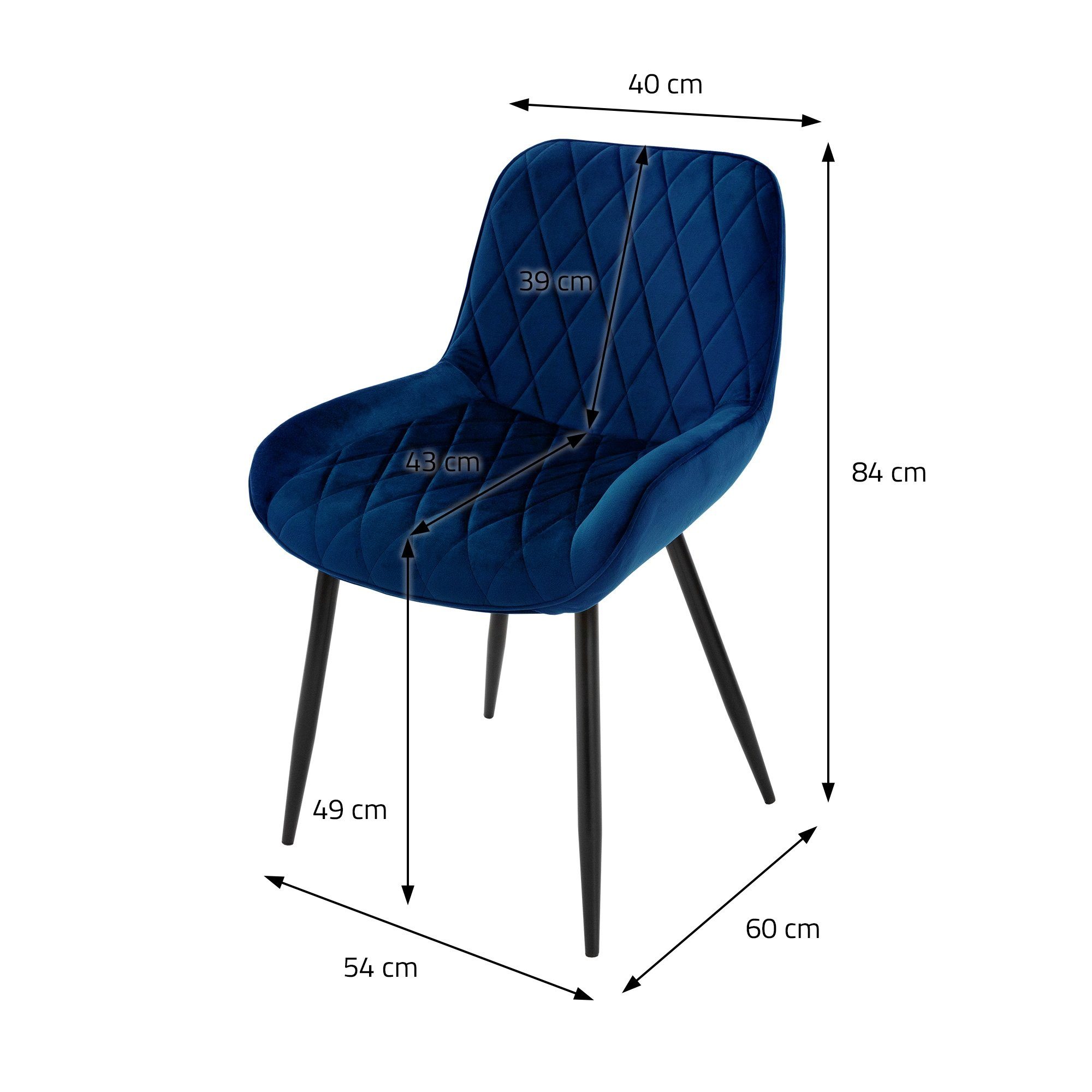 Metallbeine Ergonomisch Polsterstuhl (2er Polsterstuhl Küchenstuhl 2er ML-DESIGN Set), Set Stuhl Dunkelblau Wohnzimmerstuhl Esszimmerstühle Samtbezug