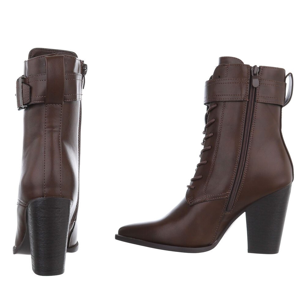 Ital-Design Damen Schnürschuhe Elegant Schnürstiefelette (87740230) Blockabsatz Stiefeletten in Braun