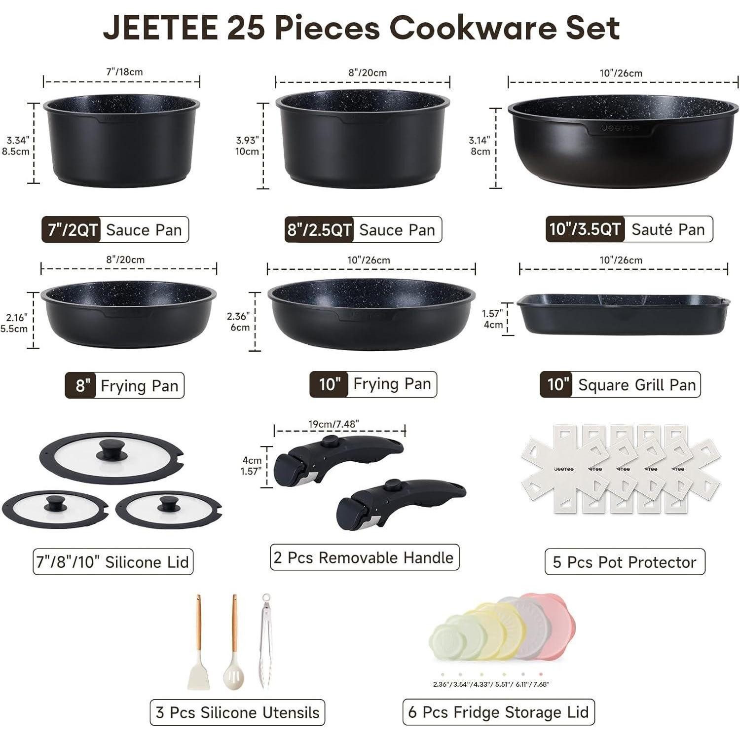 LuxusKollektion Pfannen-Set Topfset Pfannenset abnehmbarer Griff 25tlg Pfanne Kochtopf Bratpfanne