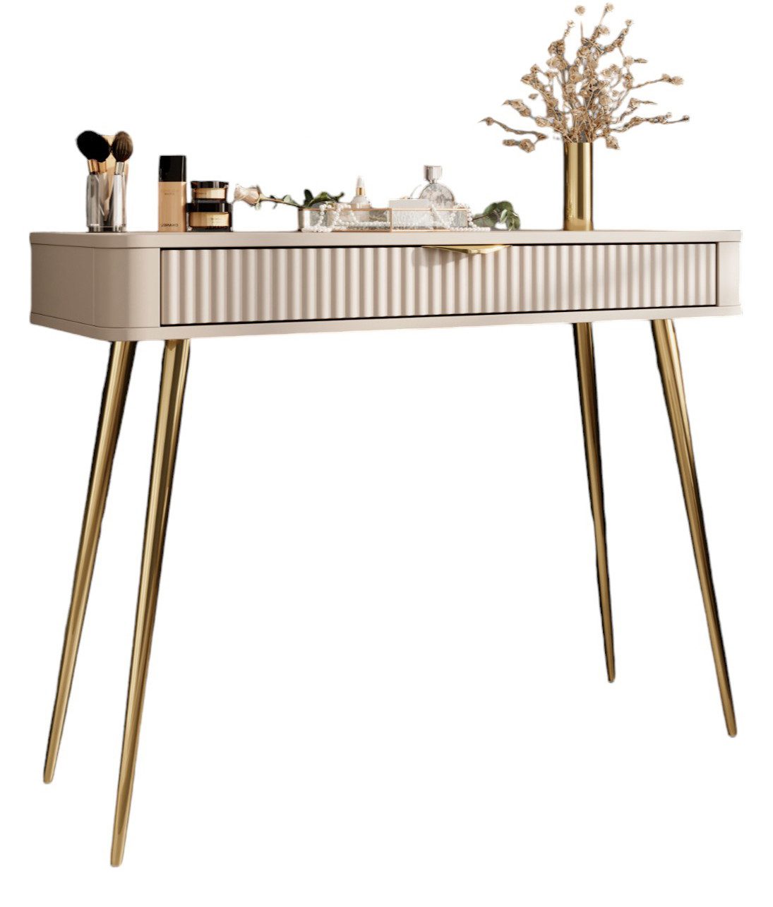 Compleo Schminktisch mit Schublade, Glamour Beige/Schwarz, Lamellen, Elegan günstig online kaufen