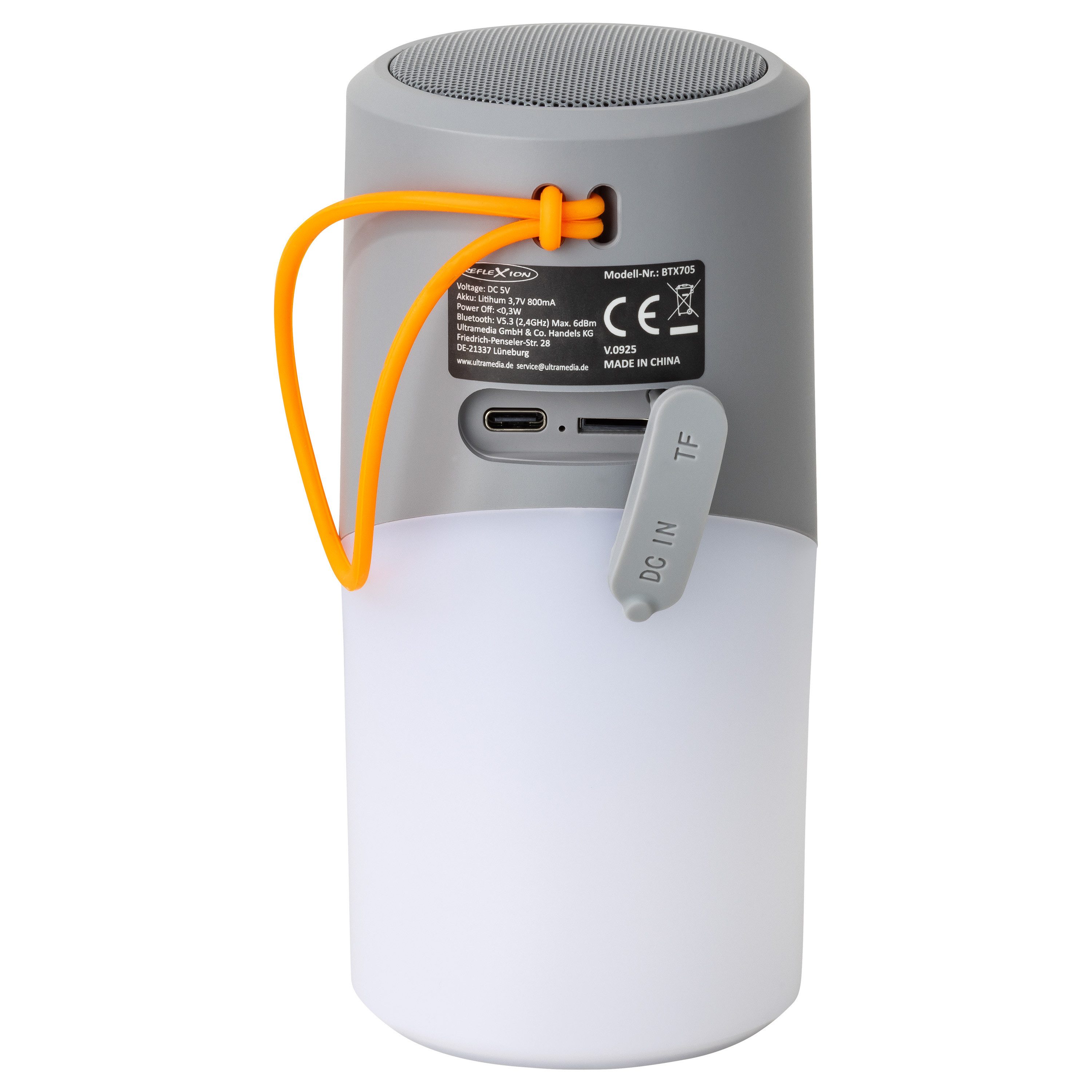 Reflexion BTX705 Camping Lampe, Nachtlicht, Outdoor Bluetooth-Lautsprecher (Bluetooth, 40 W, Ultra kompakt, IPX5 Spritzwassergeschützt, LED-Effekte, MicroSD Slot)