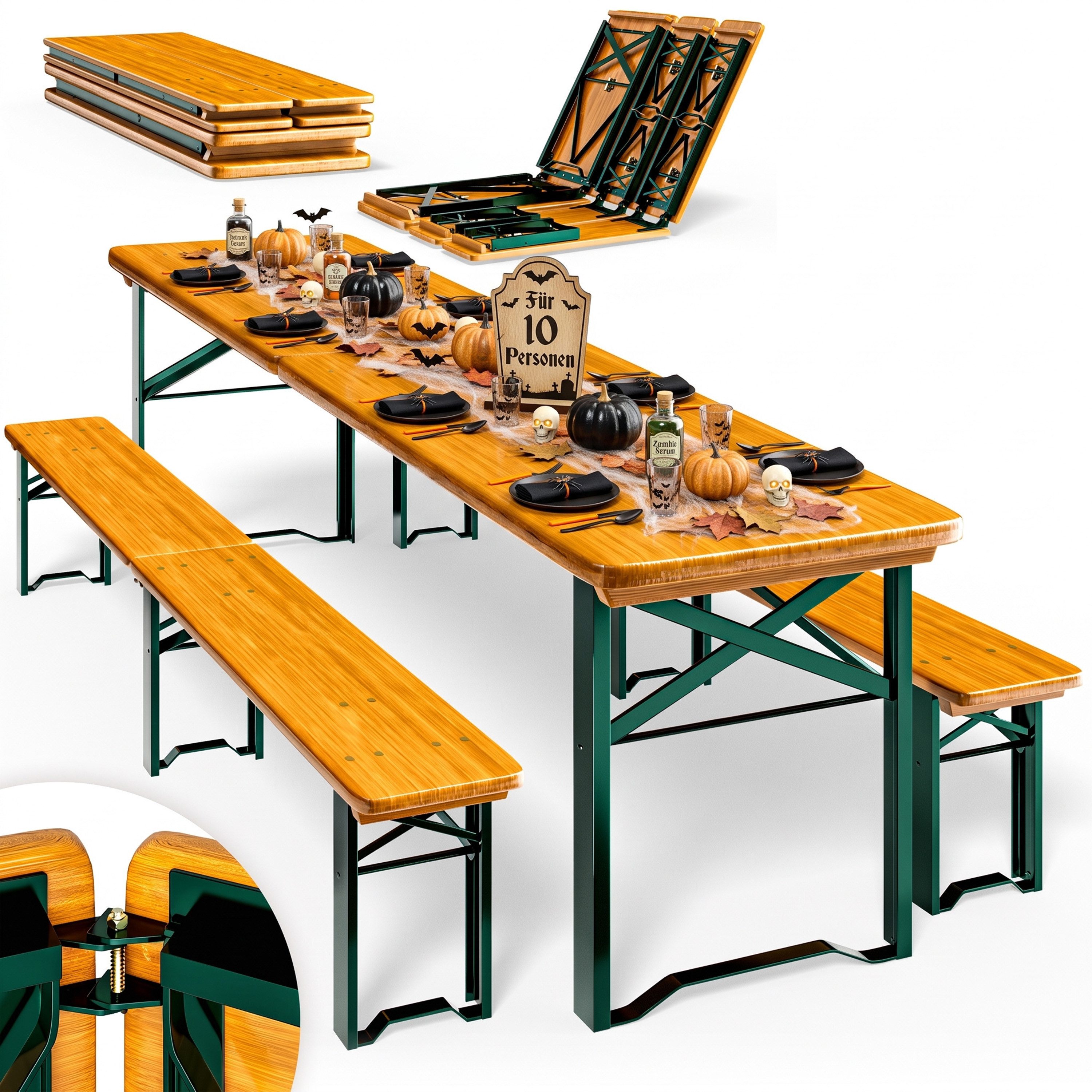 Casaria Bierzeltgarnitur, (3-tlg), 220cm Klappbar 10 Personen Bierbank Biertischgarnitur Festzeltgarnitur