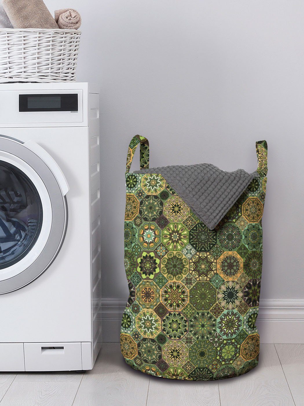 Abakuhaus Wäschesäckchen Wäschekorb mit für Mandala Oriental Octagon Griffen Waschsalons, Floral Kordelzugverschluss
