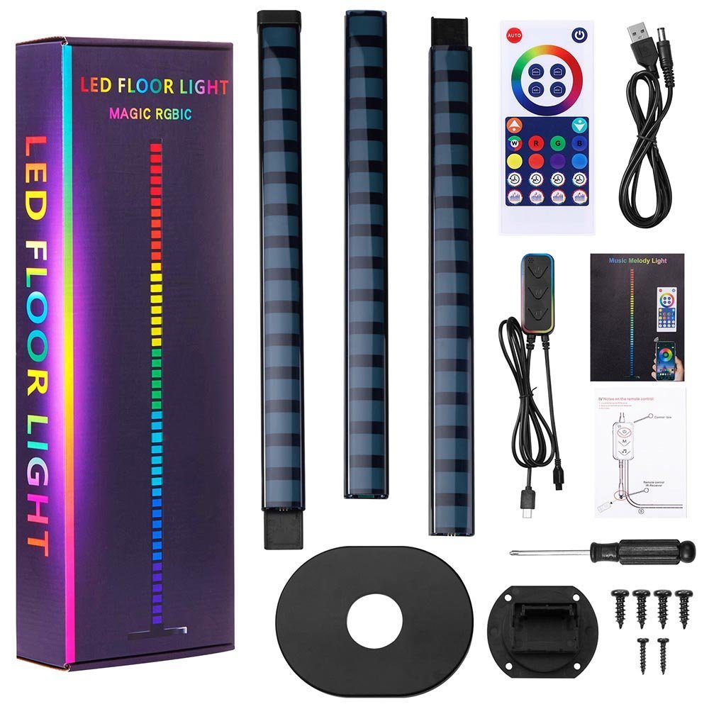 Rosnek LED Stehlampe 1.2M, Smart, Spielzimmer, Schlafzimmer App Fernbedienung, WiFi, Deko Wohnzimmer RGB, Atmosphärenbeleuchtung, für RGB, und Musik-Syn