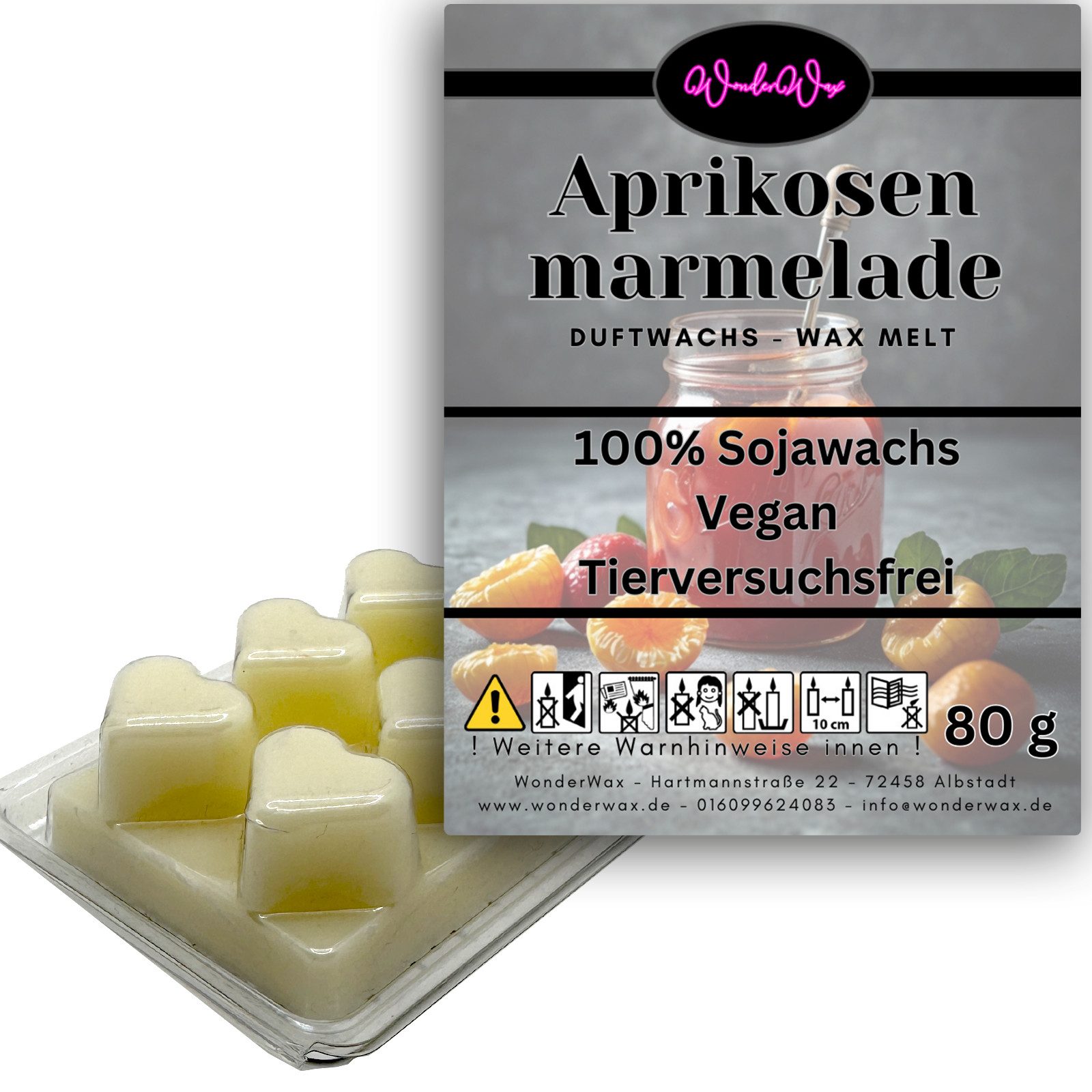 WonderWax Duftwachs WonderWax® Duftwachs 6 Herzen, (Würzige Aprikosenmarmelade), Duftrichtung: Würzige Aprikosenmarmelade