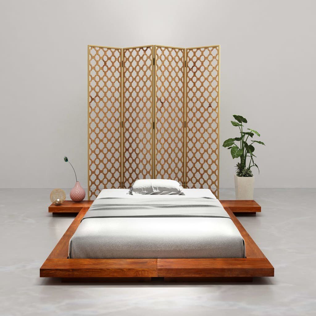Merax Futonbett, aus Akazienholz, Doppelbett 120x200 cm, Palettenbett aus  Holz, Bettgestell ohne Lattenrost