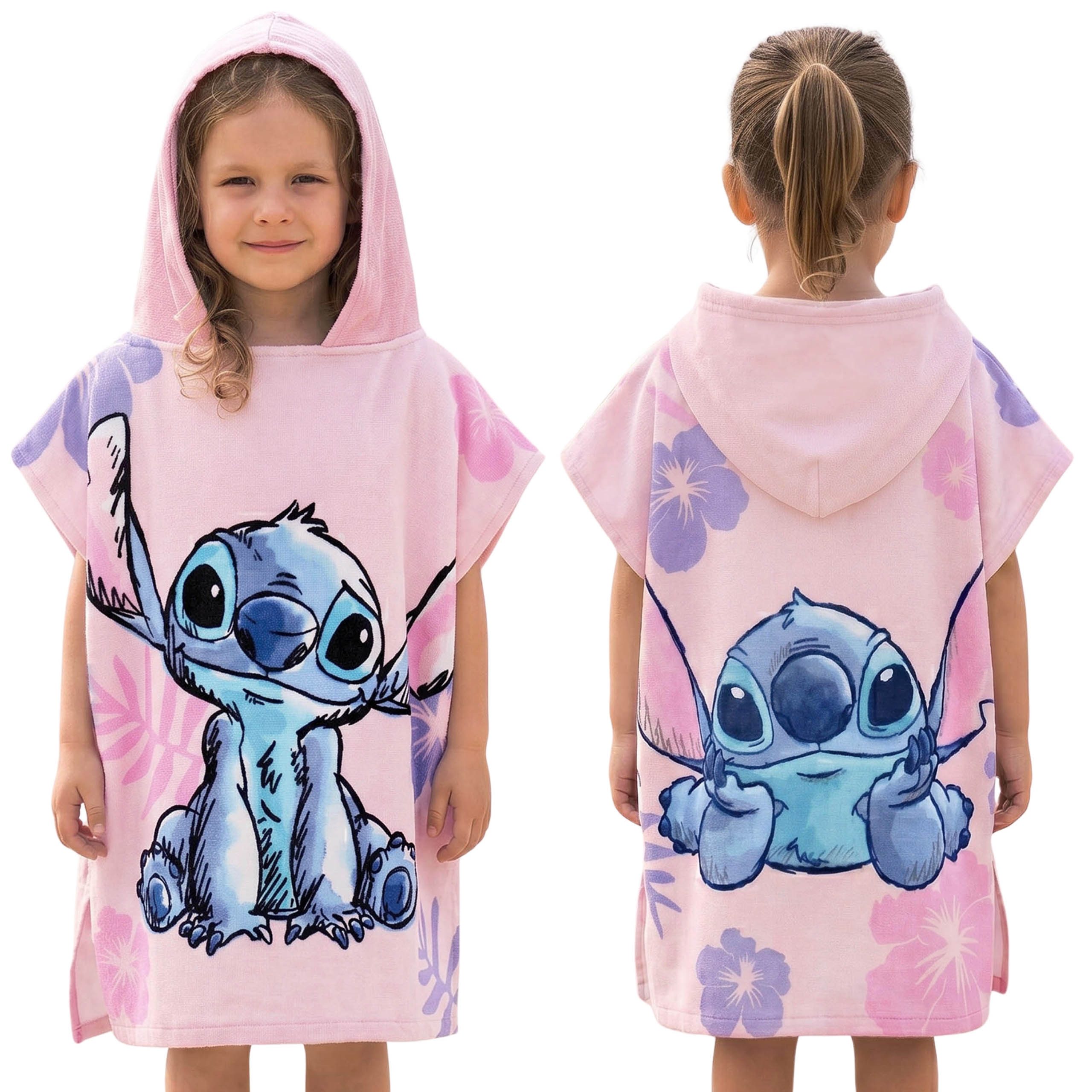 Kapuzenhandtuch Disney Stitch Badeponcho mit Kapuze, rosa, Baumwolle, schnelltrocknend