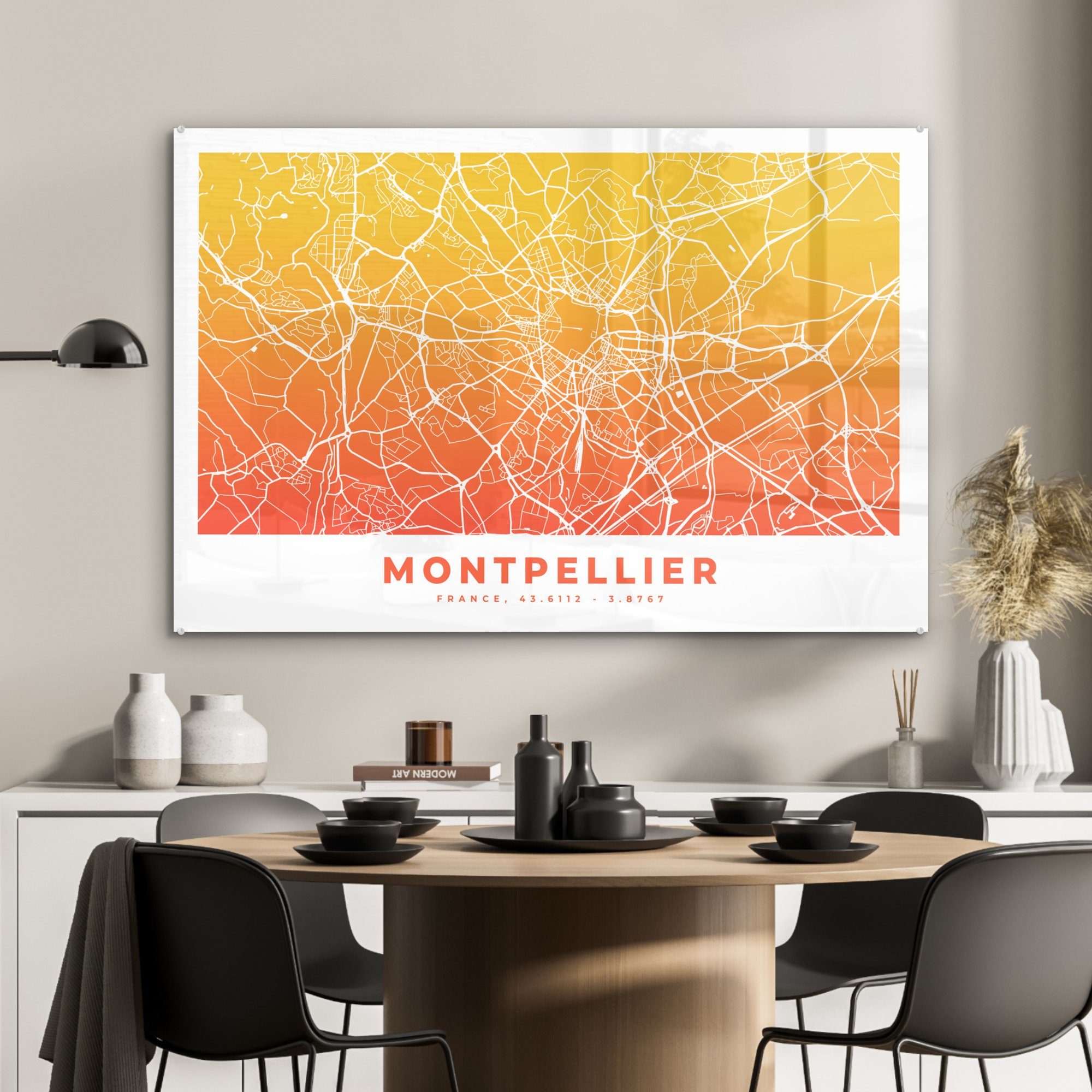 Frankreich, Stadtplan Acrylglasbild & (1 MuchoWow Montpellier - Acrylglasbilder Wohnzimmer Schlafzimmer - St),