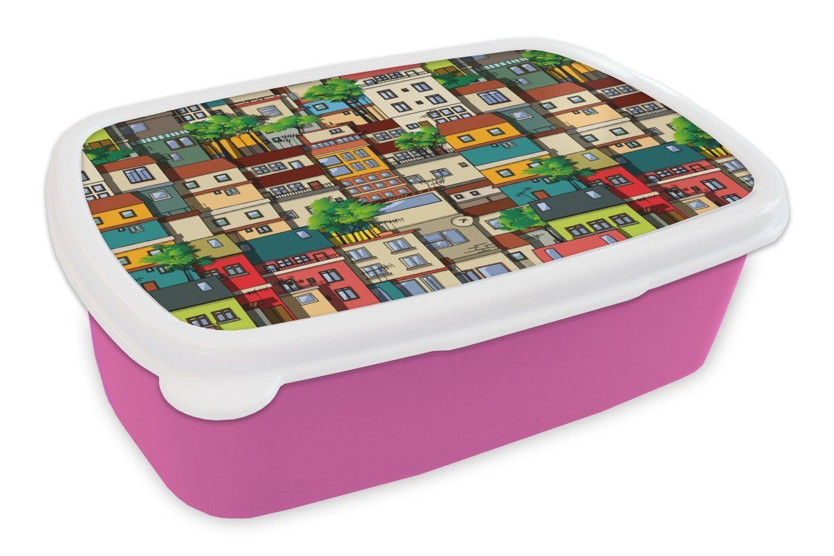 Kunststoff, Muster Kinder, Lunchbox Kunststoff Mädchen, rosa - - Brotbox Snackbox, Baum Kinder für - Brotdose Zuhause - - Jungen MuchoWow Erwachsene, (2-tlg), Kinder,