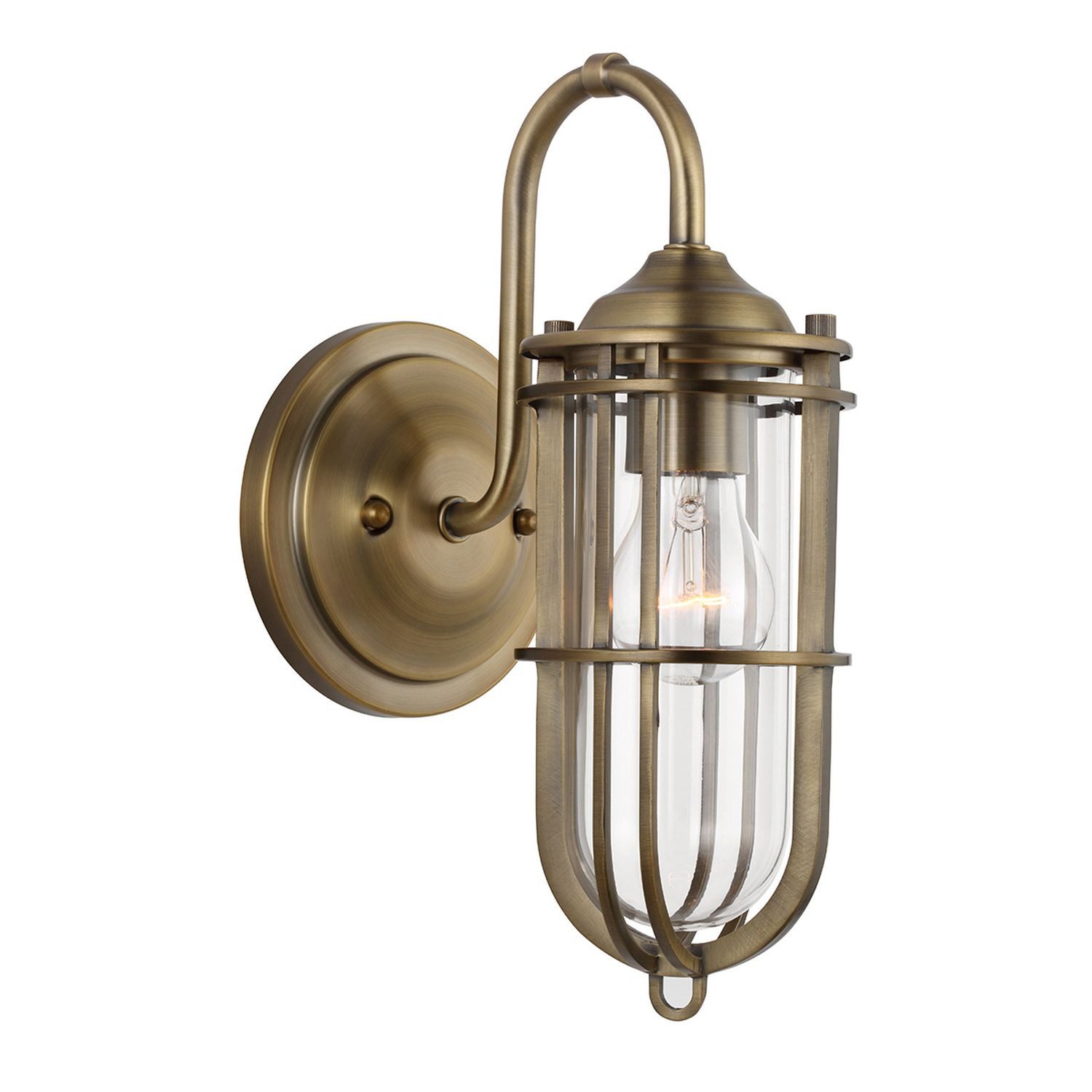 Licht-Erlebnisse Wandleuchte DACIO, ohne Leuchtmittel, Metall Glas E27 IP44 31,1 cm hoch in dunkles Messing Antik Vintage