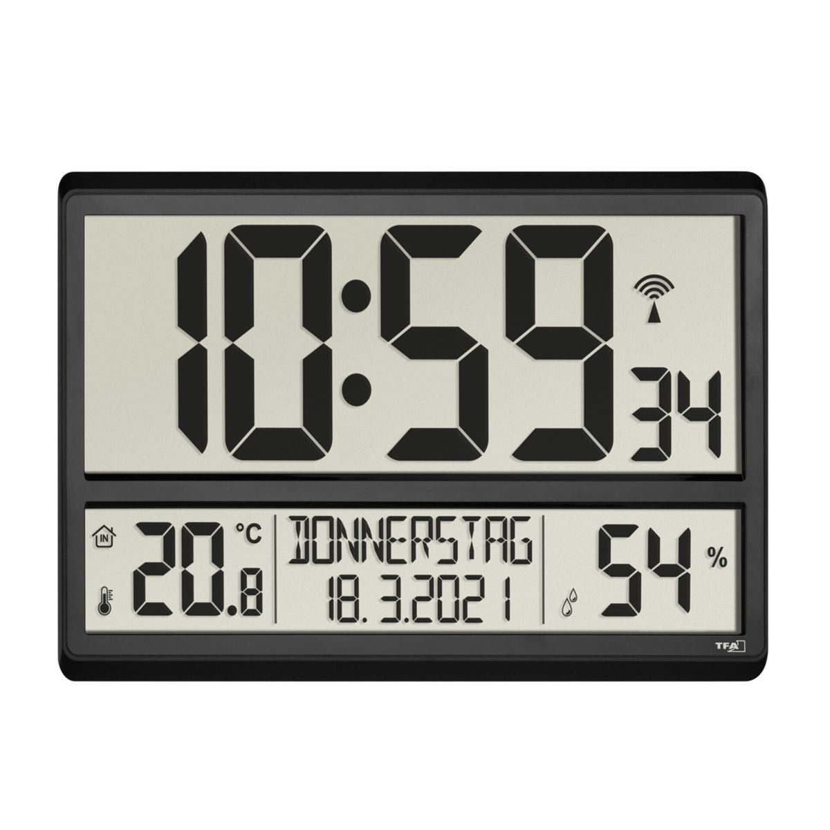 TFA Dostmann Wanduhr XL-Funkuhr mit Raumklima (Großes Display)