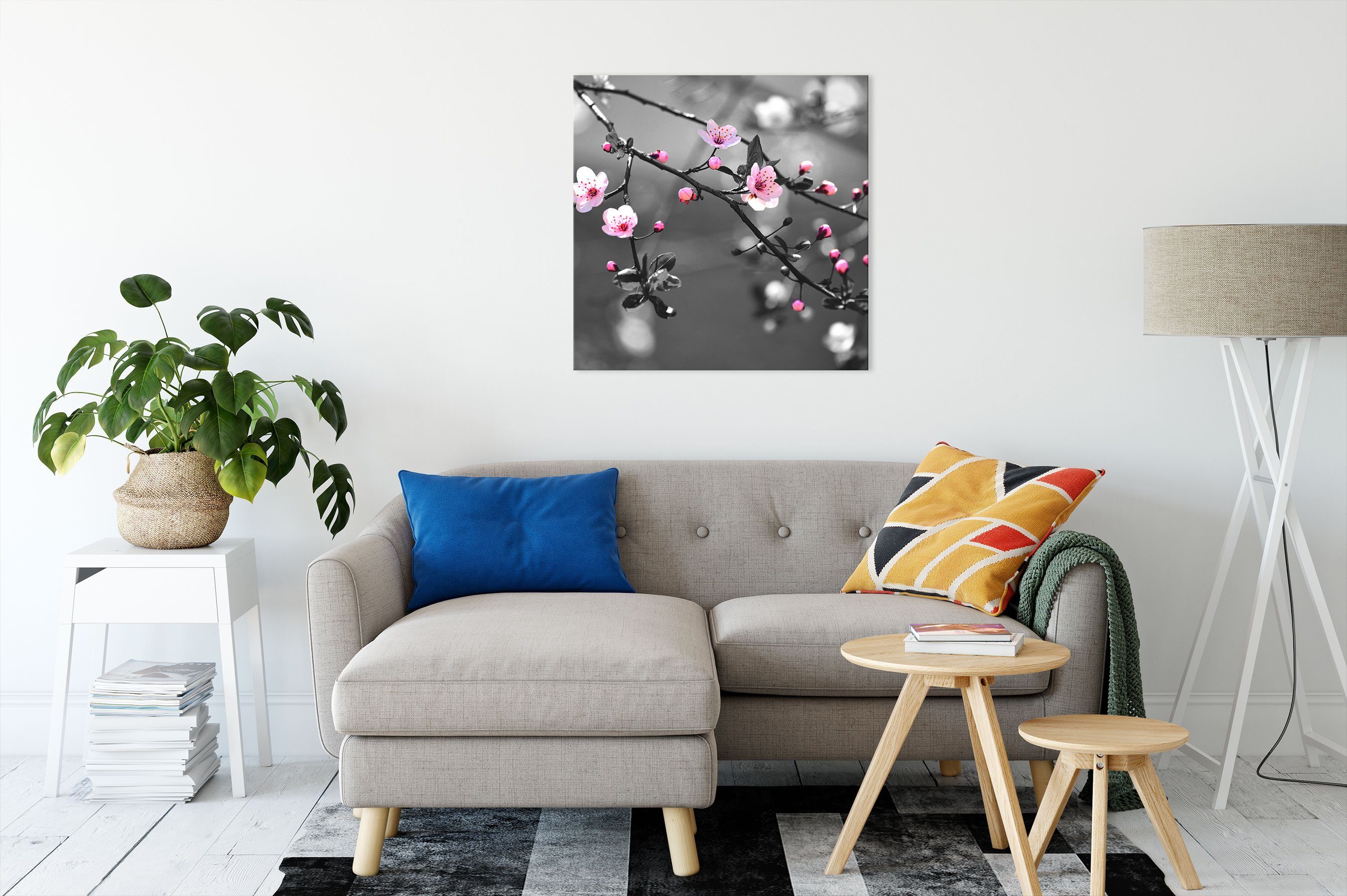 Leinwandbild bespannt, Exotische Exotische Pixxprint inkl. Blüten Leinwandbild Sakura St), fertig Zackenaufhänger Sakura (1 Blüten,
