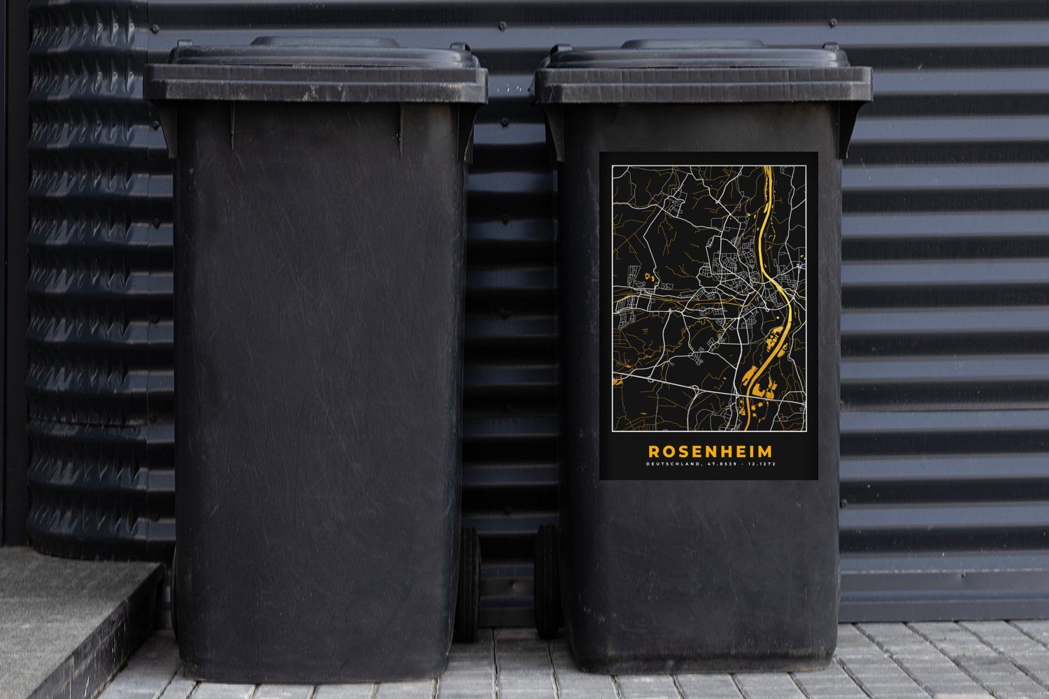 MuchoWow Wandsticker Rosenheim Mülleimer-aufkleber, St), Karte Gold - - Abfalbehälter - Container, Stadtplan (1 - Deutschland Mülltonne, Sticker