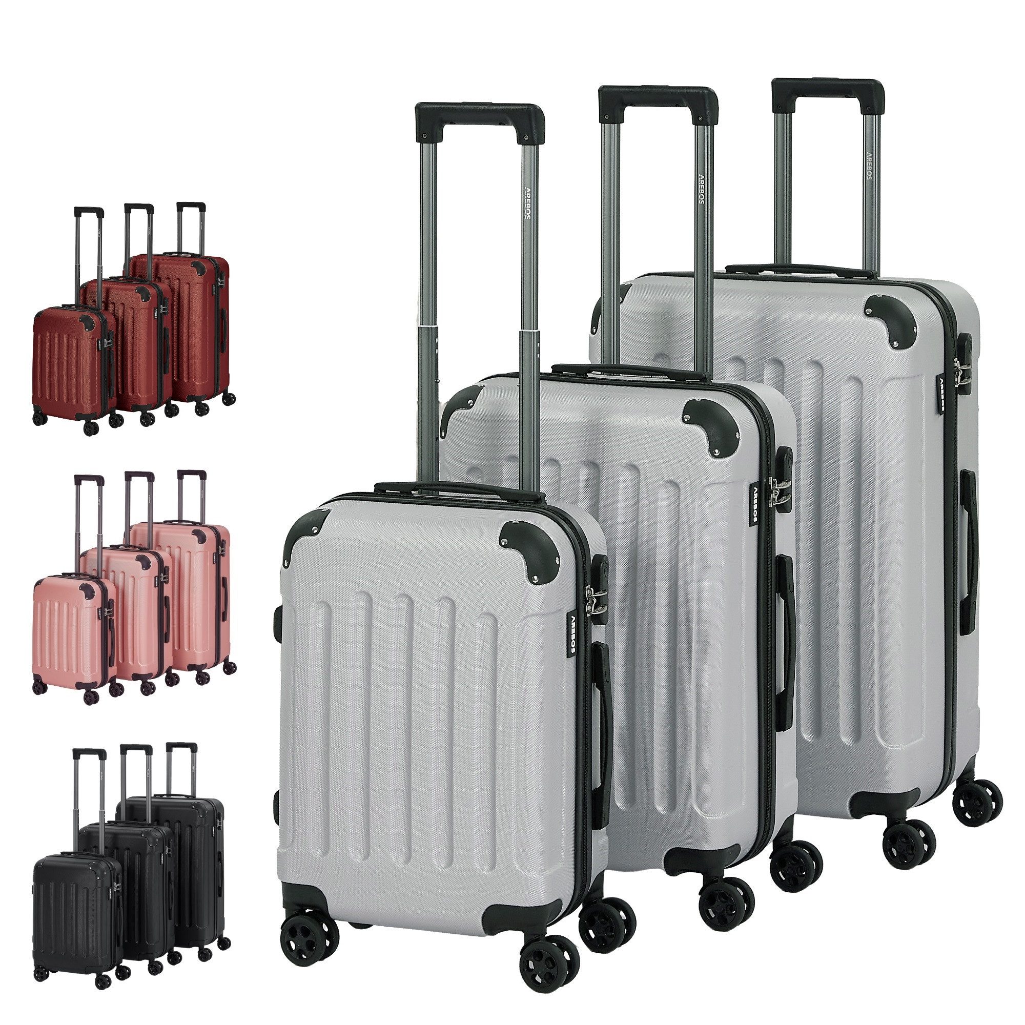 Arebos Koffer 3tlg. Hartschalenkofferset M-L-XL Schloss, 4 Rollen günstig online kaufen
