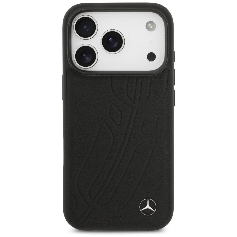 Mercedes Benz Handyhülle MagSafe iPhone 17 Pro Echtleder schwarz Logo Stern Metall 6,3 Zoll, Kantenschutz
