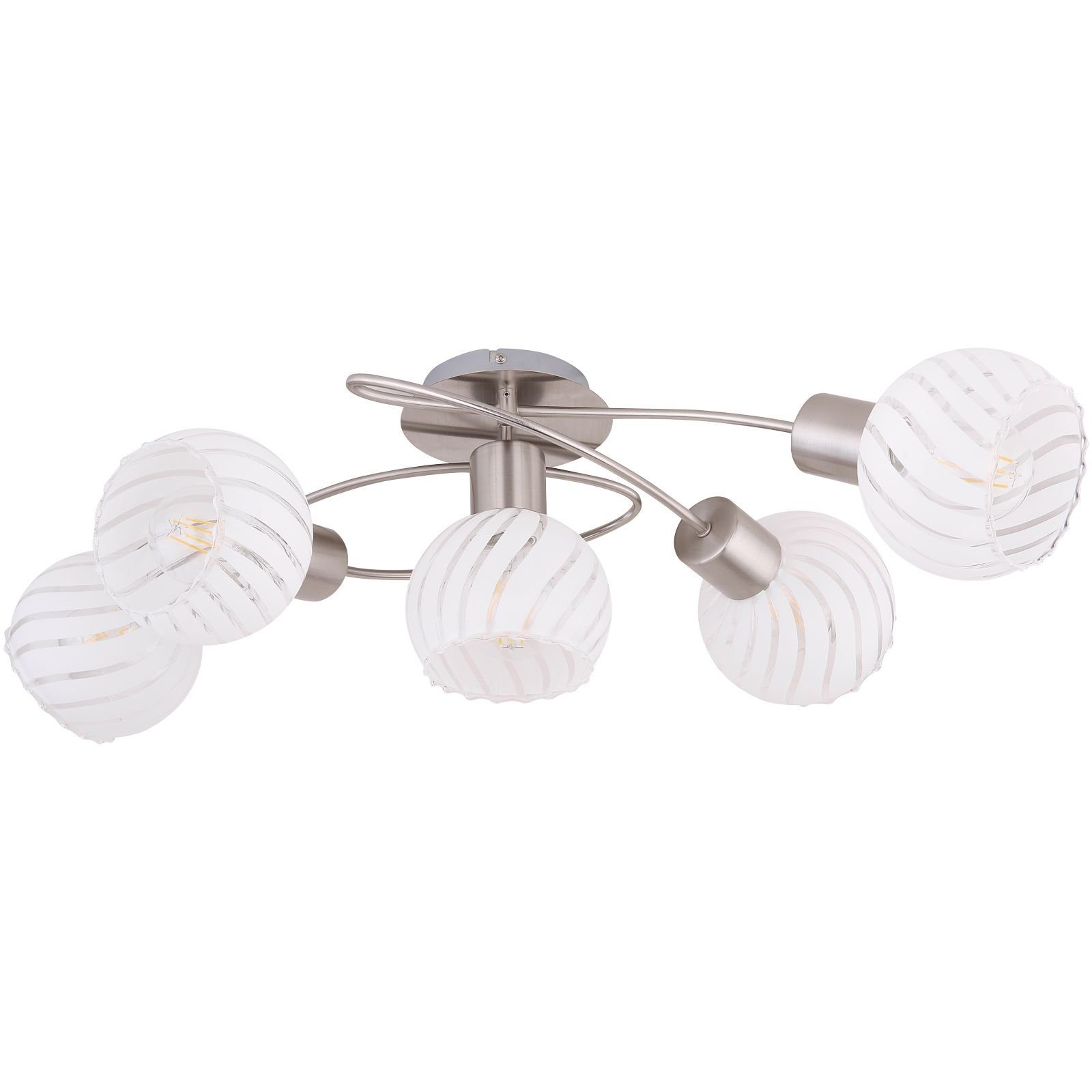 Globo Deckenleuchte Mit 5 LED-Leuchtmitteln – Rundes Design, Metall/Glas, Nickel/Satin, Für Wohnzimmer & Flur, IP20