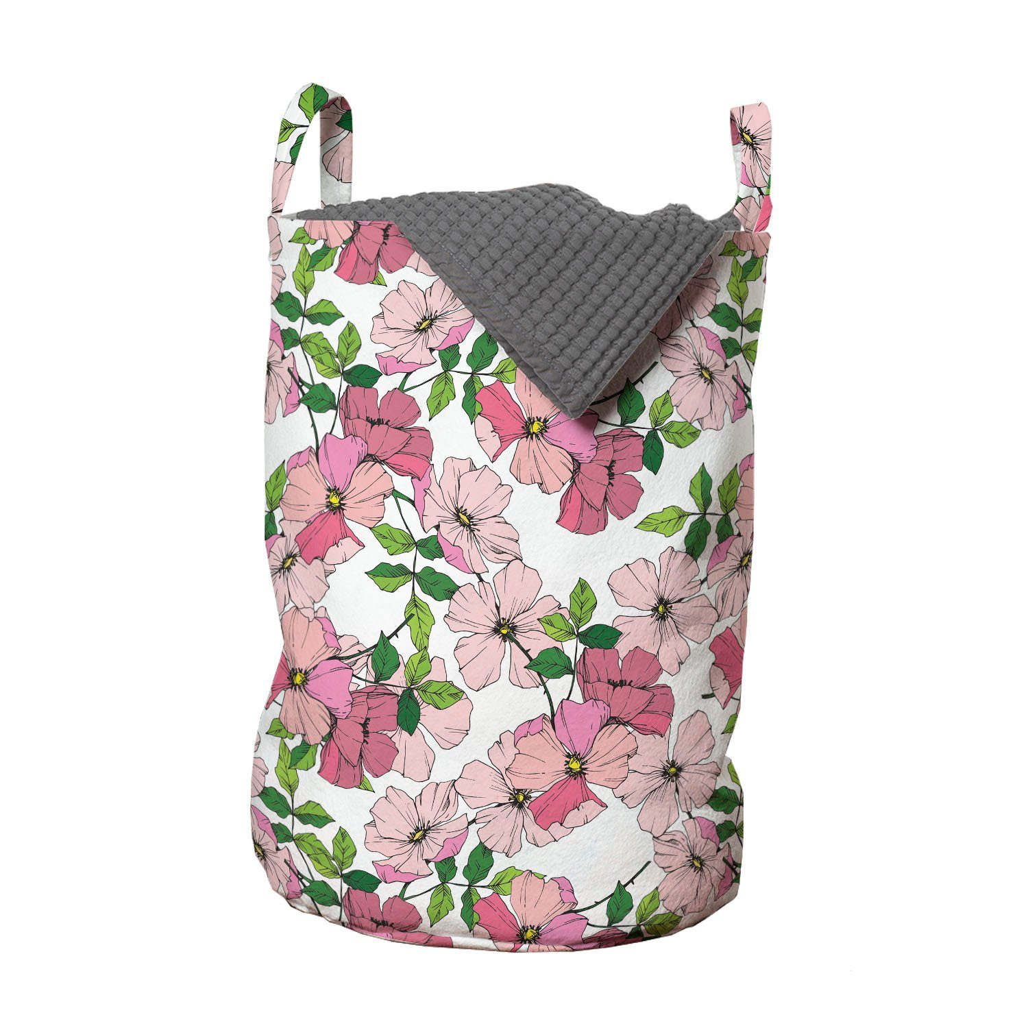 Abakuhaus Wäschesäckchen Wäschekorb mit Griffen für Kordelzugverschluss Waschsalons, Frühlings-Kunst Blumen Wilde Rosa