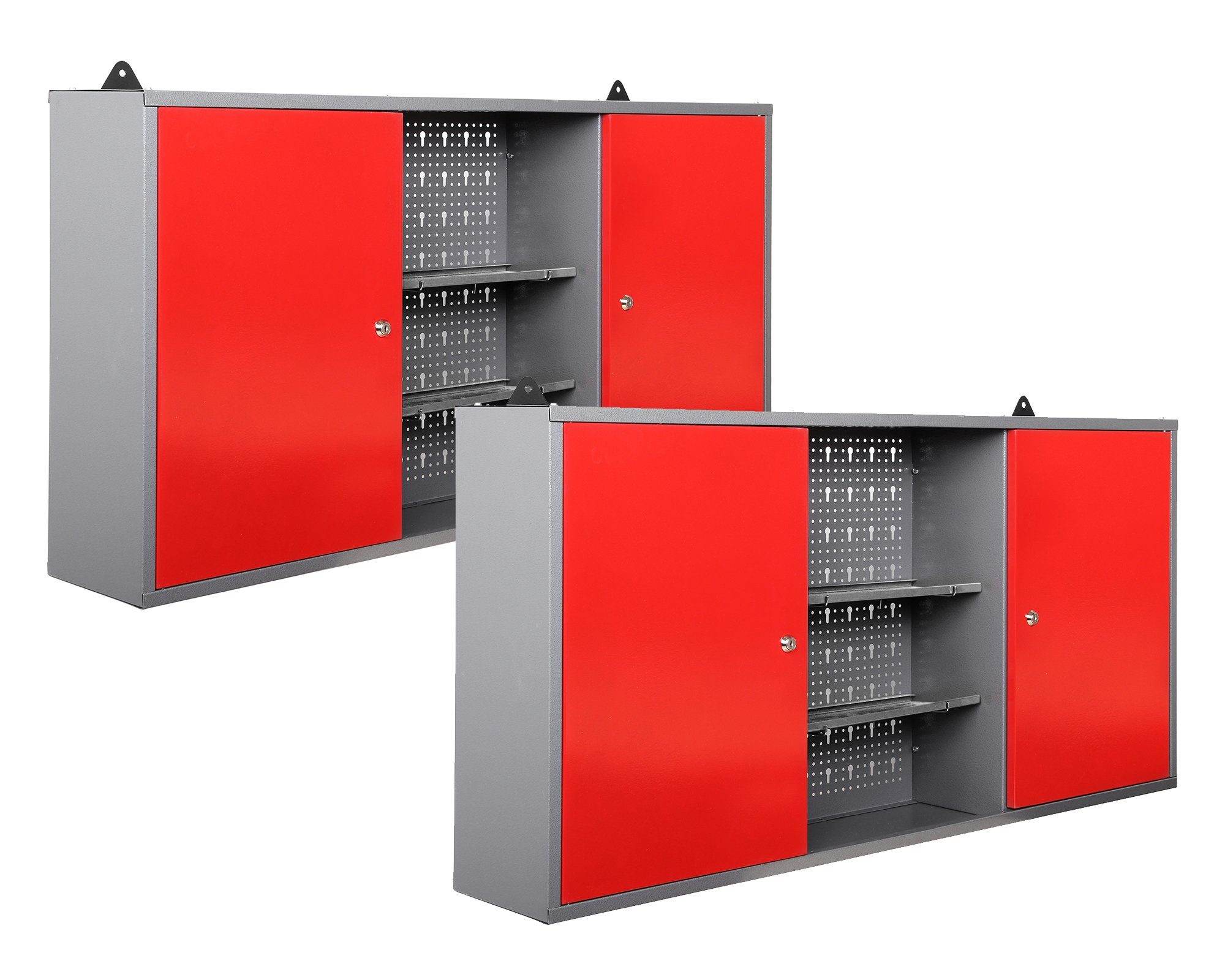 ONDIS24 Werkzeugschrank Werkstattschrank 120 cm (2-St) 2 abschließbare Türen, Eurolochwände, 120 x 20 x 60 (H) cm rot