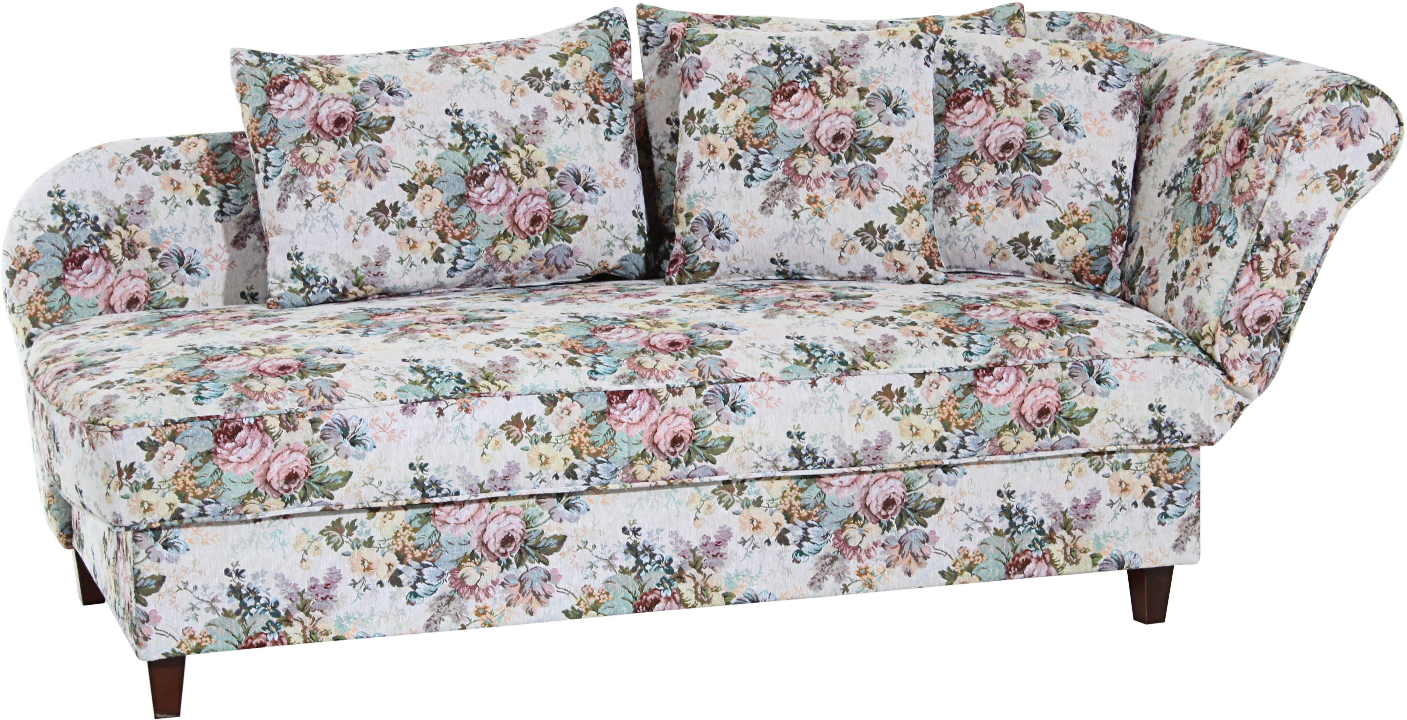 Max Winzer® Recamiere Saturn, floraler Bezug, mit Bettkasten, bequem durch Federkern, Armlehne wahlweise links oder rechts