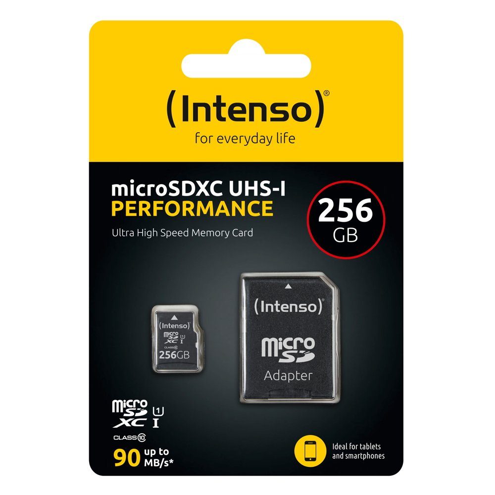 Intenso Micro SDXC Karte 256GB UHS-I Performance 90MB/s Class 10 Speicherkarte