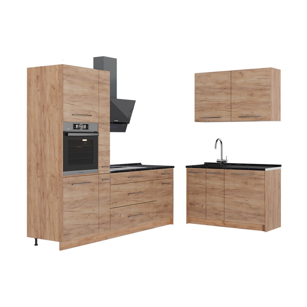 Vicco Winkelküche Fame-Line, Goldkraft Eiche/Goldkraft Eiche, 220 x 120 cm, AP Anthrazit