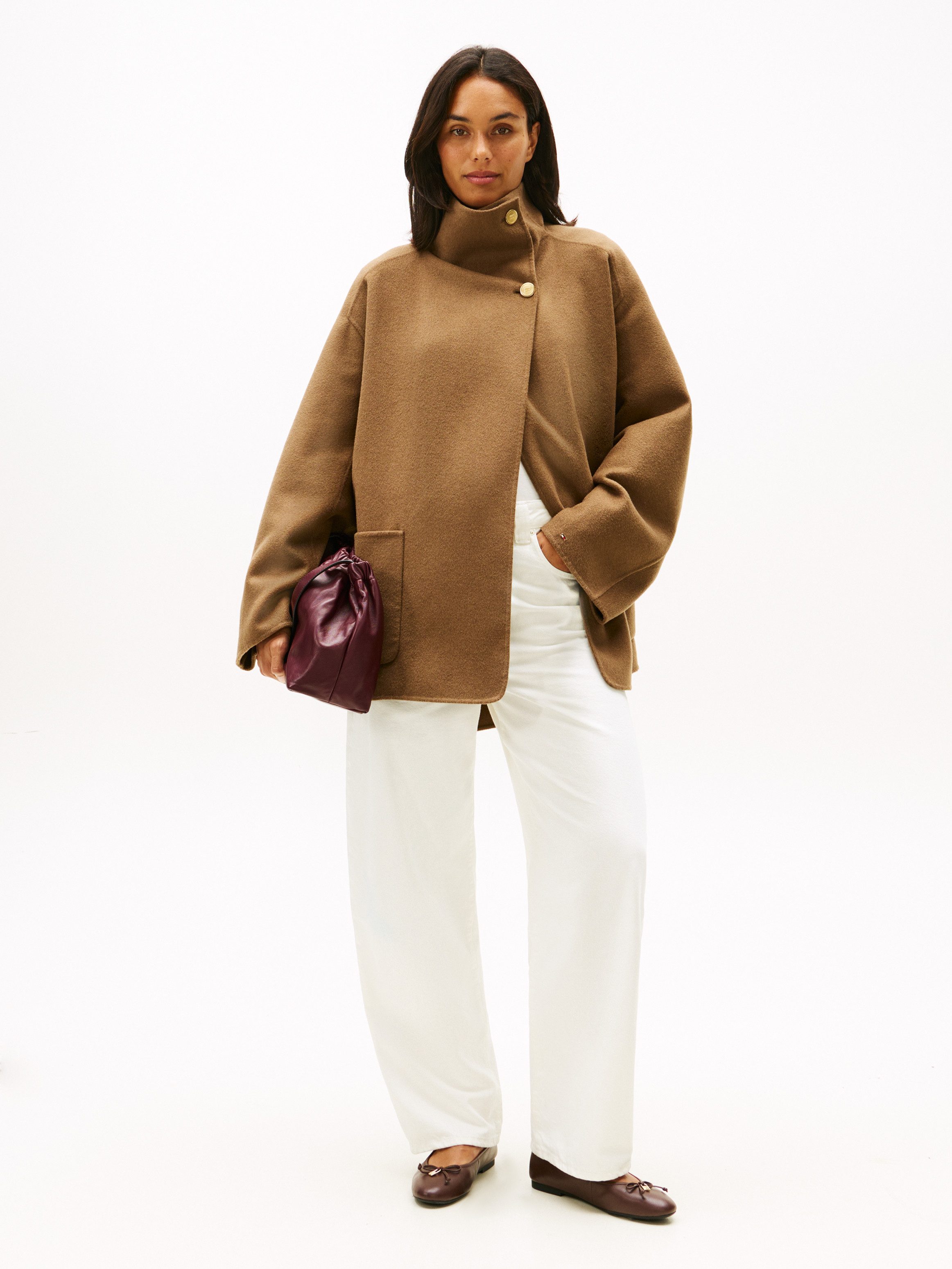 Tommy Hilfiger Kurzmantel DF WOOL GB FUNNEL NK COAT mit Wolle