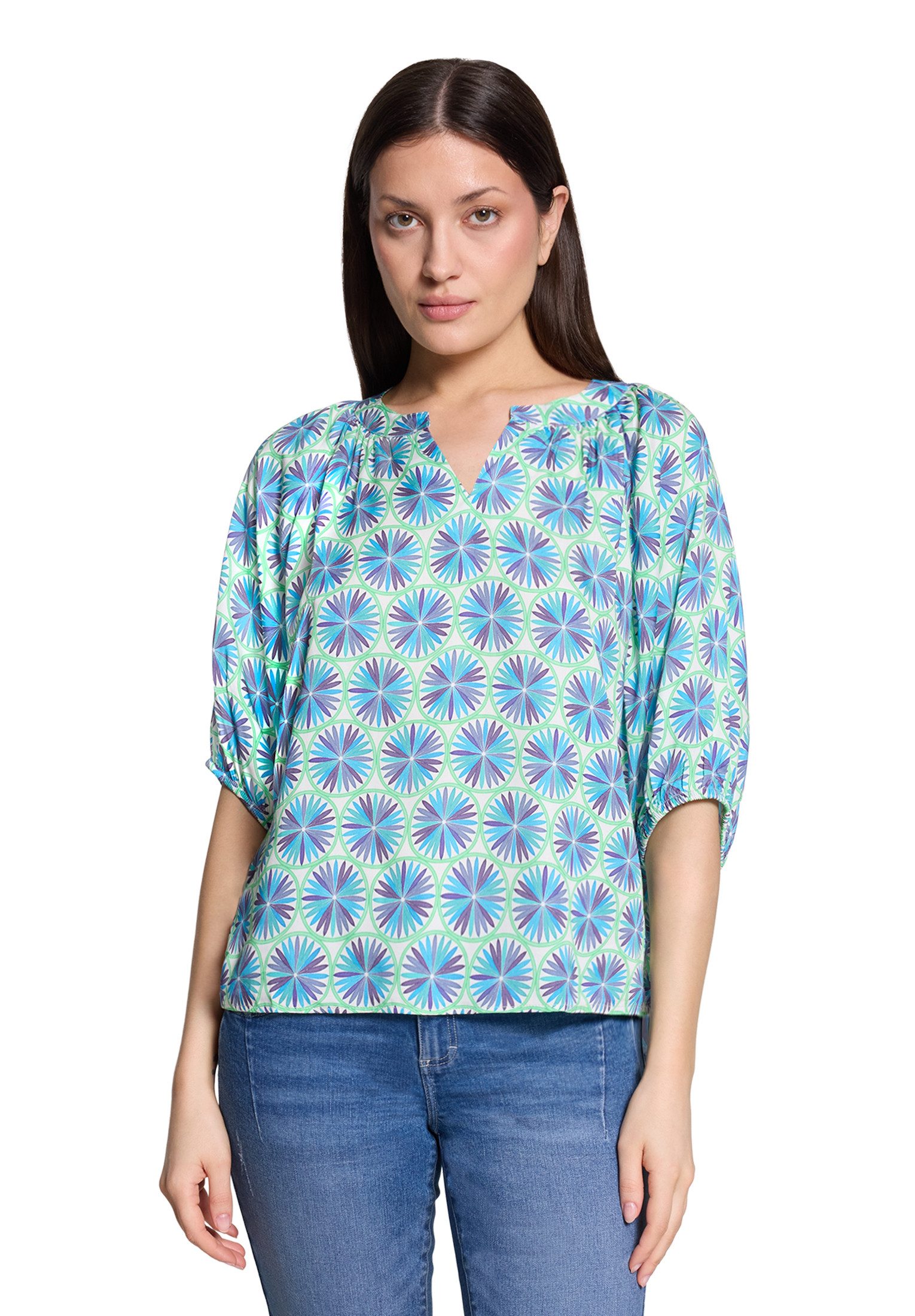 Cartoon Schlupfbluse Damen mit Raffung