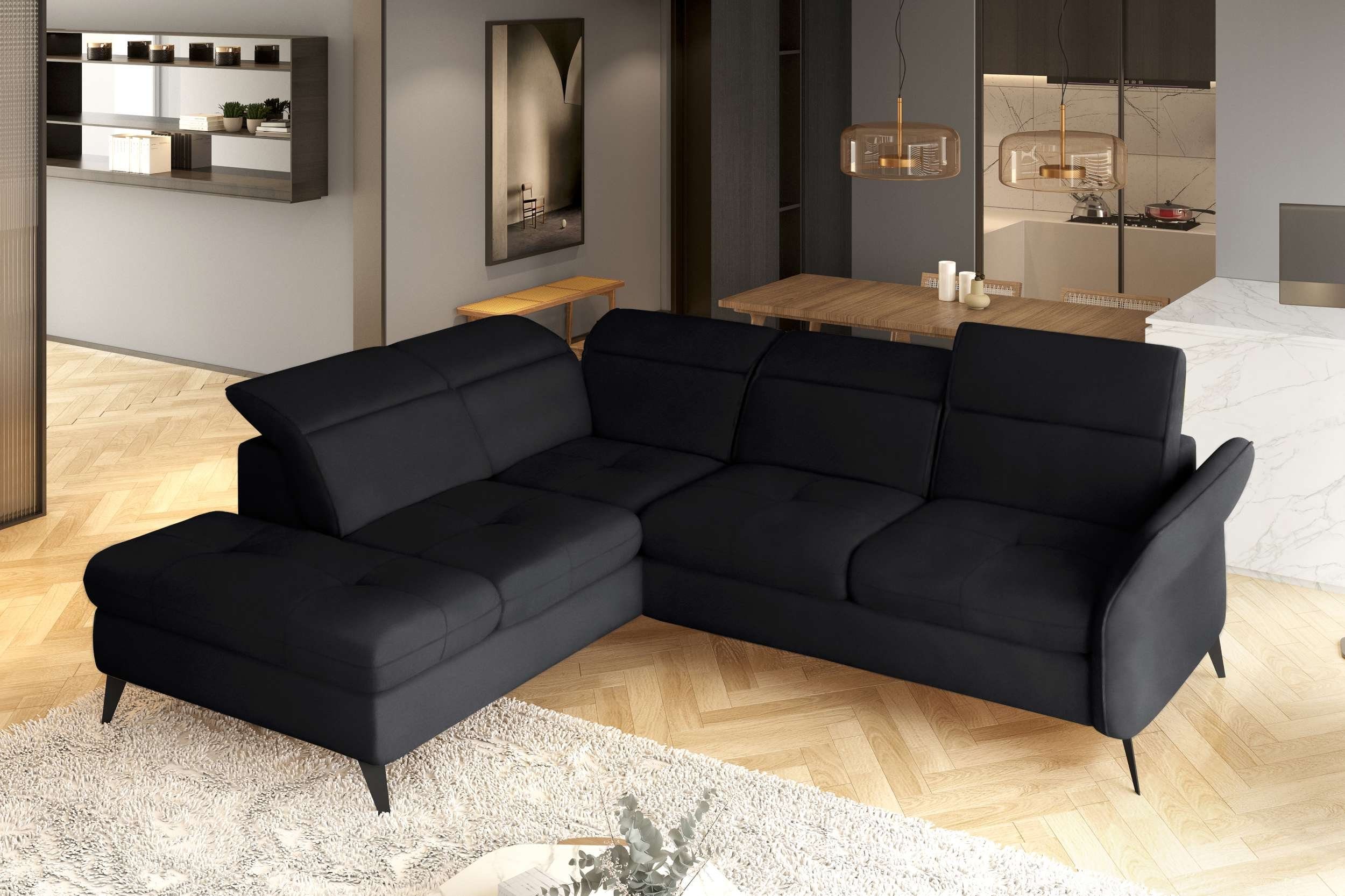 Stylefy Ecksofa Valentino, L-Form, mit Bettfunktion rechts oder Sitztiefenverstellung und bestellbar, und Bettkasten, Eckcouch, wahlweise links mane Kopfteil- inklusive